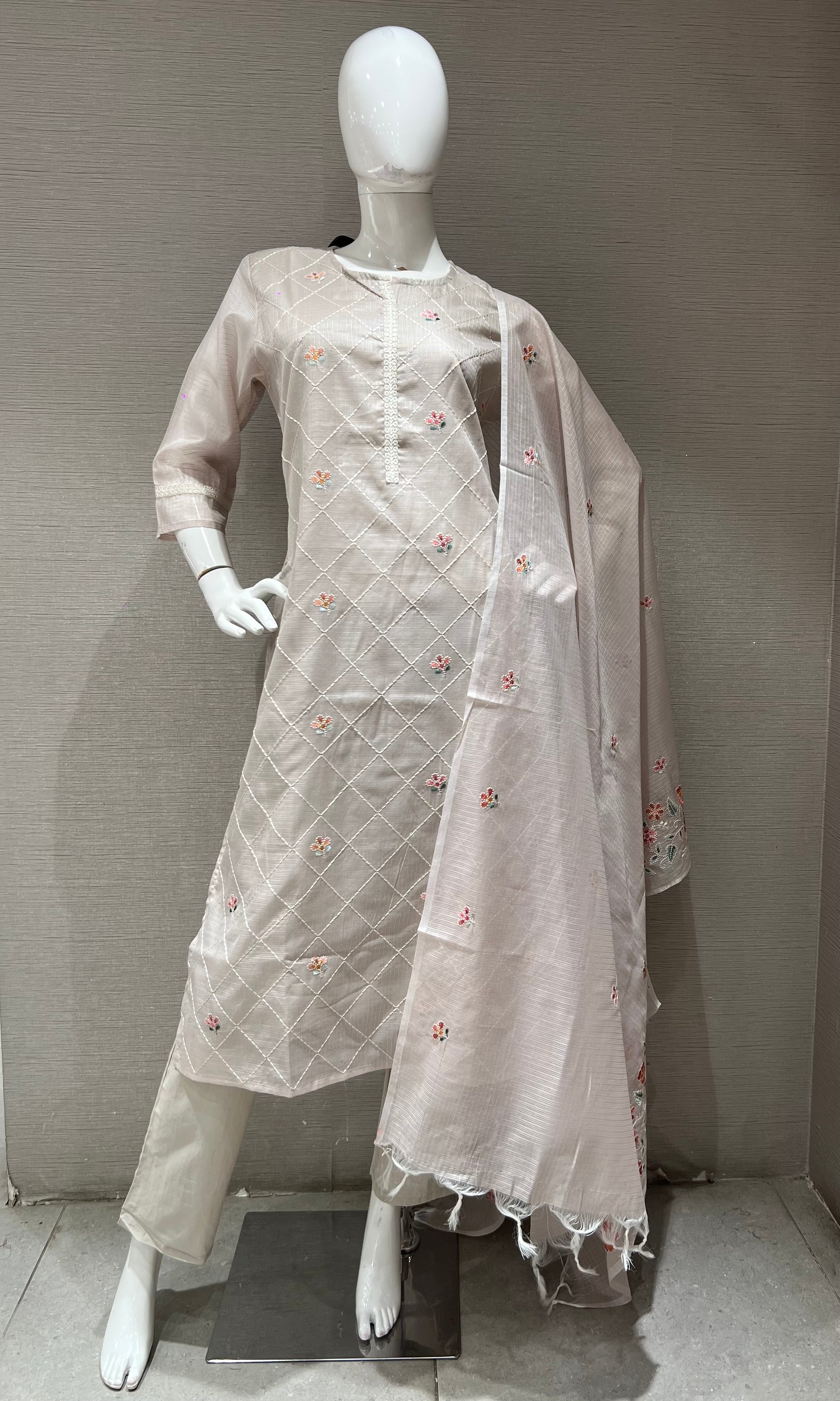 Light Pink floral Cotton Kurta Set