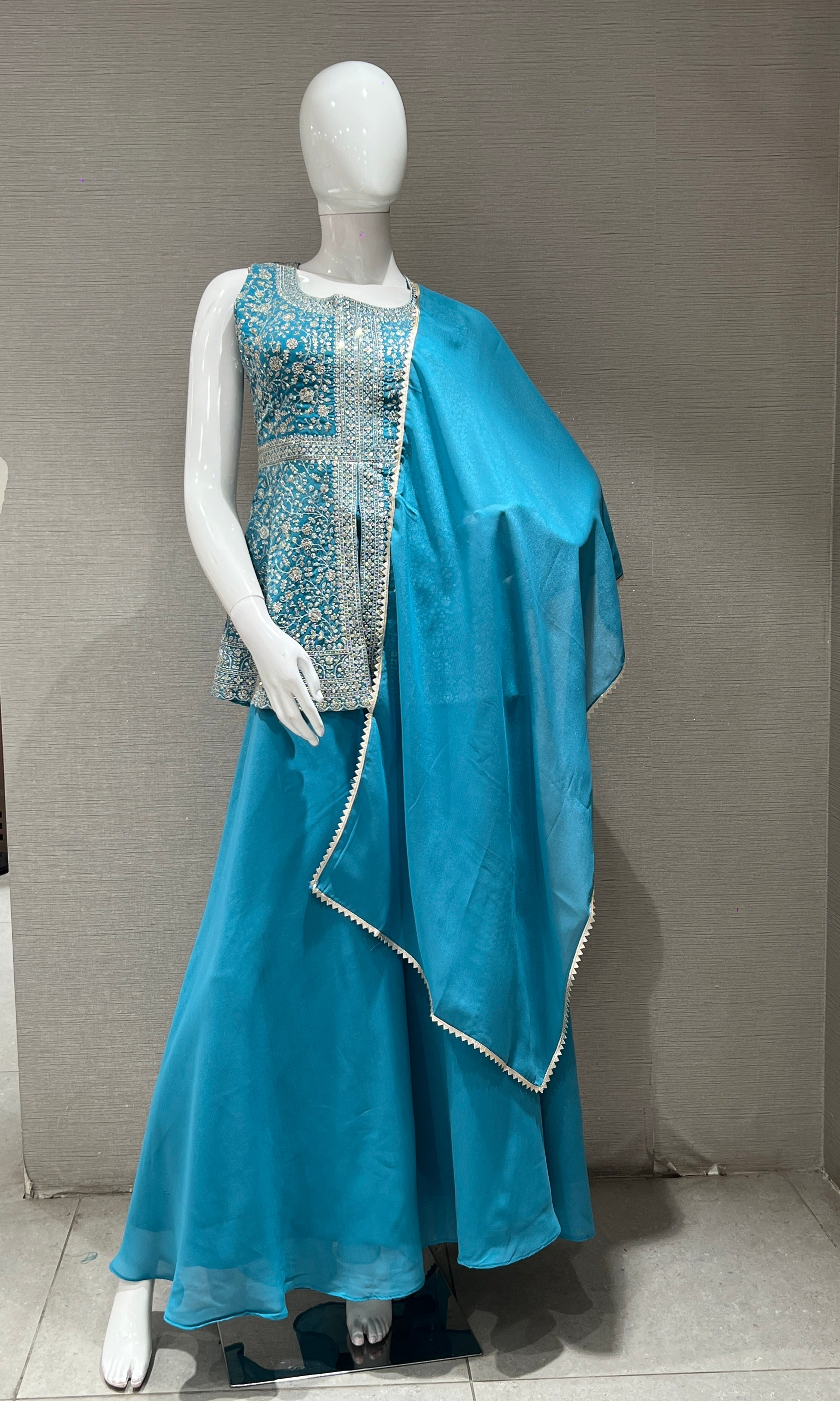 Blue EMBROIDERED PEPLUM PALAZZO