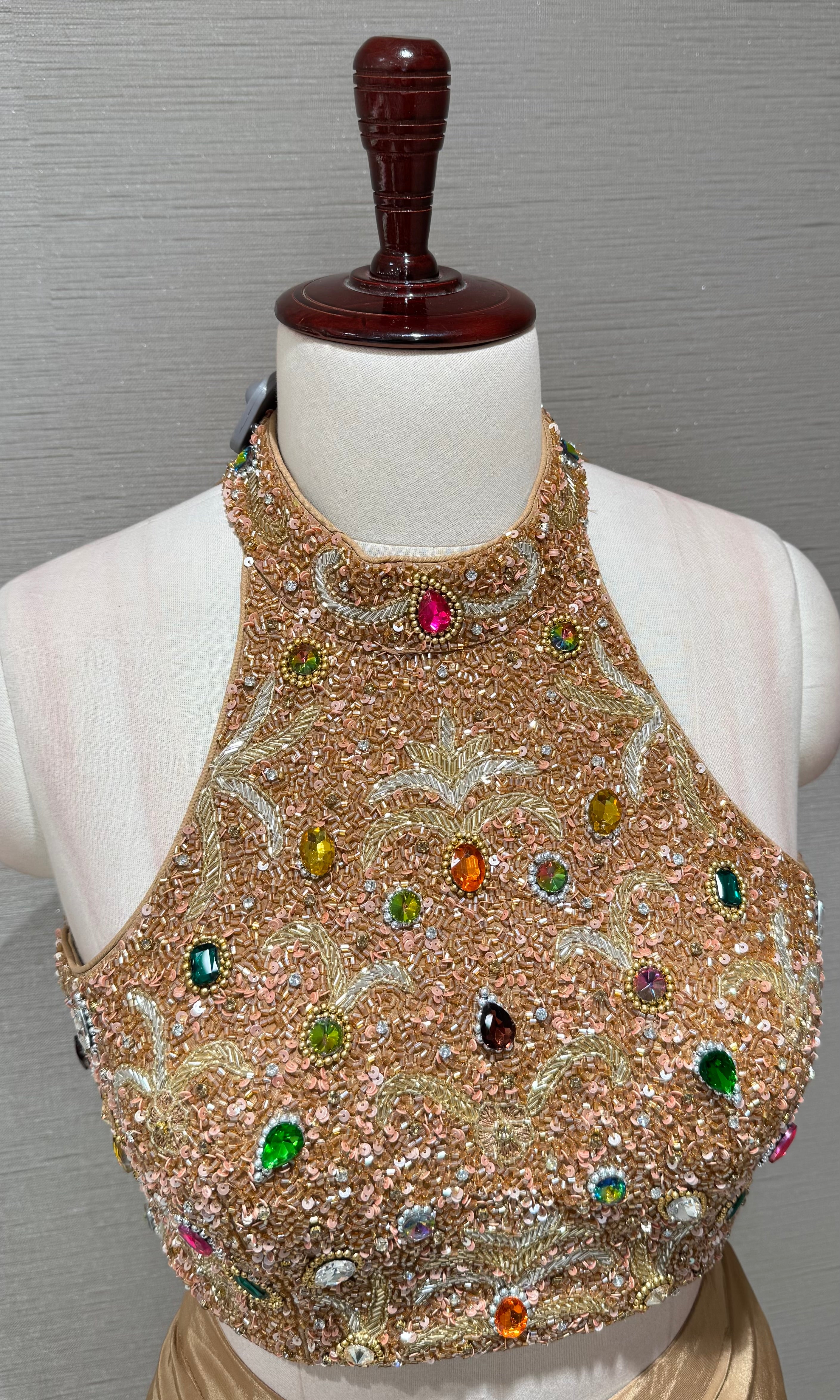 Gold Shimmer Saree with Jeweled Halter Blouse