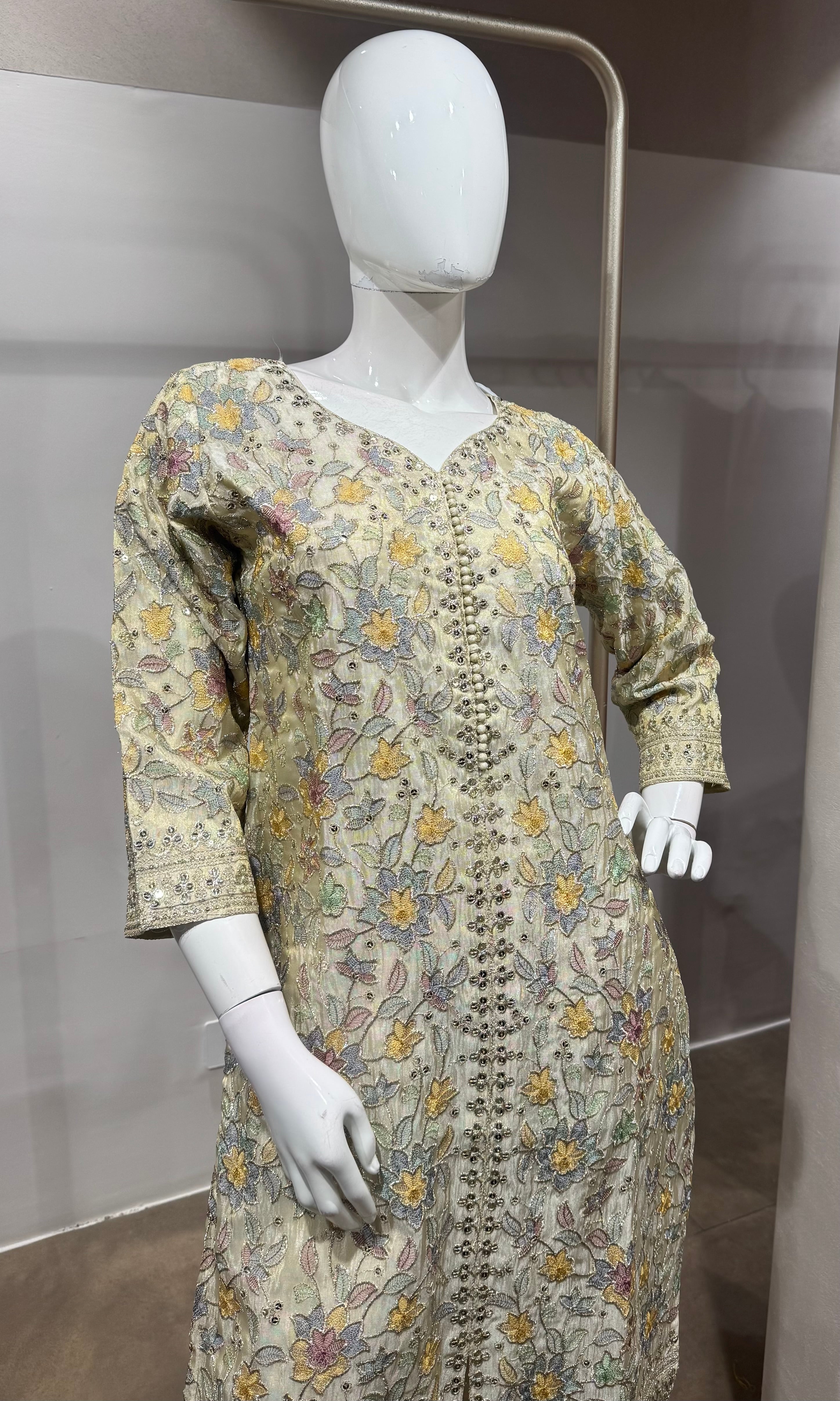 Cream Embroidered Kurta Set with Dupatta