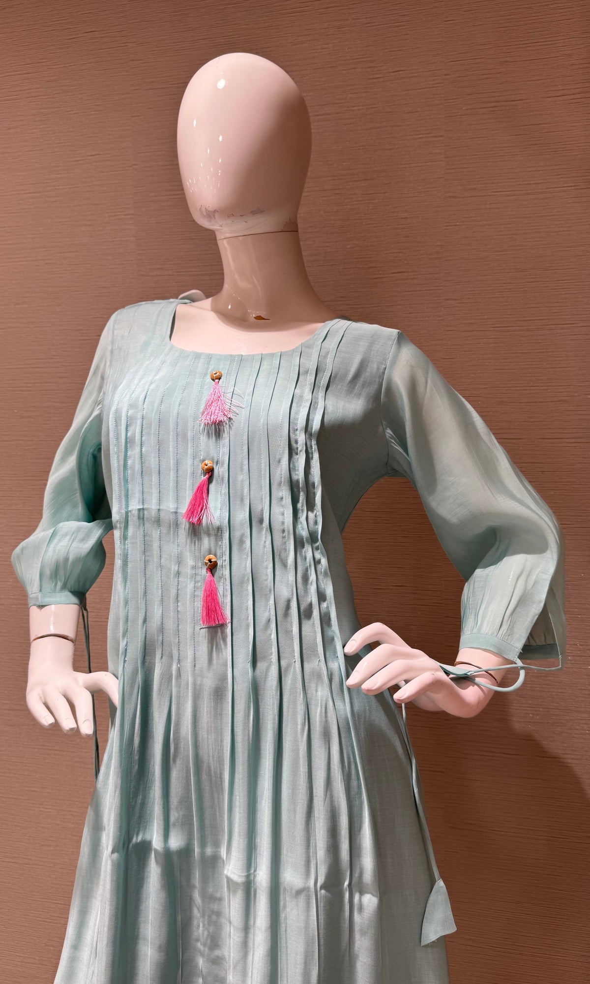 Light Blue cotton Kurti top with Pink Florals