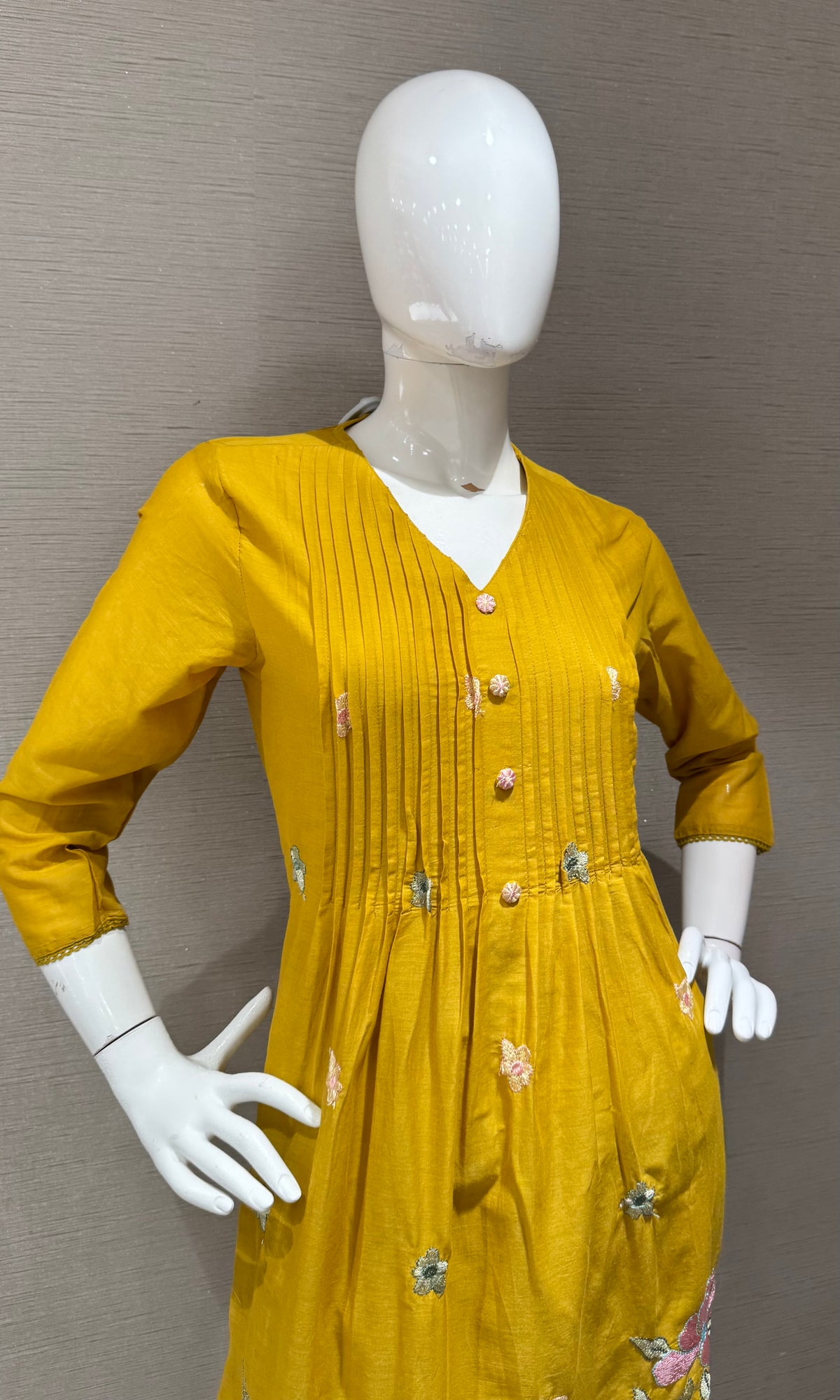 Yellow Floral SILK Chanderi kurta Set