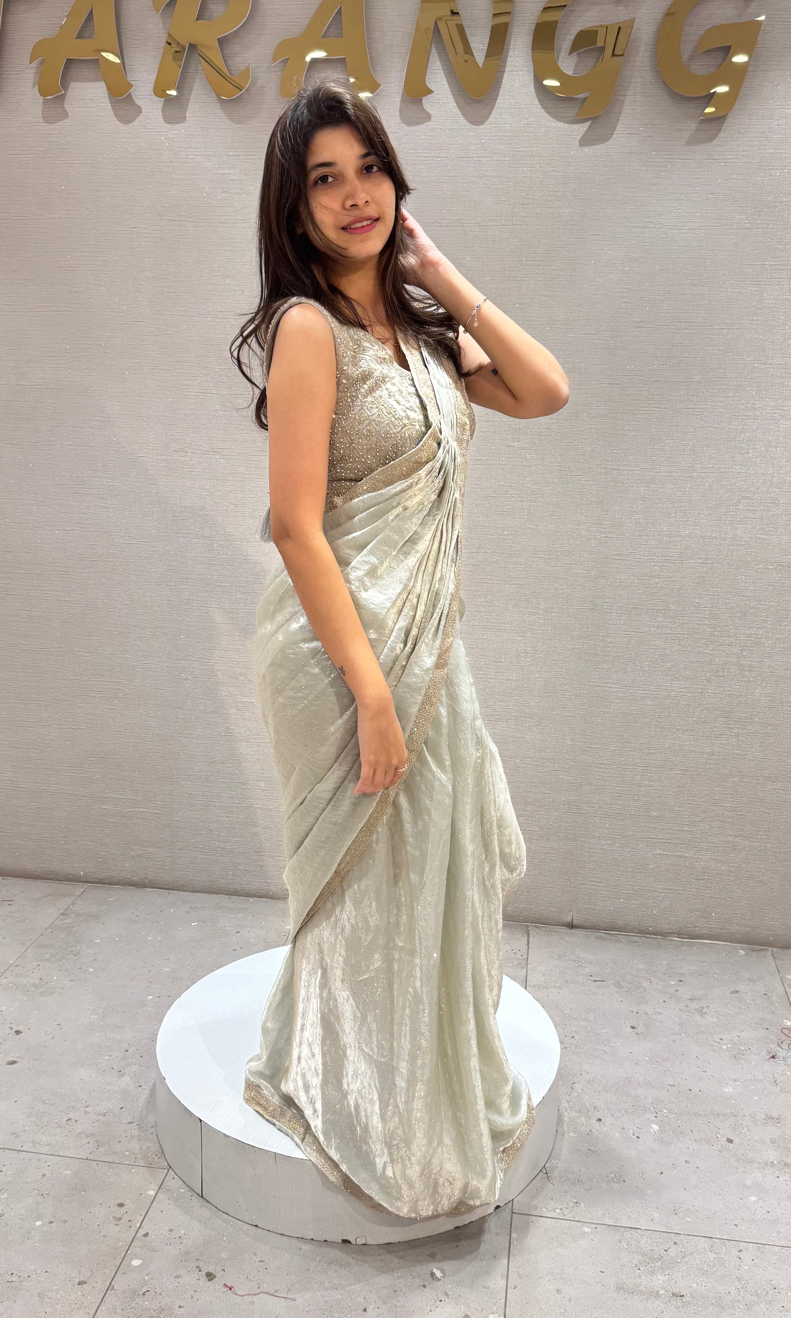 Grey Sequin Saree with Beaded Corset