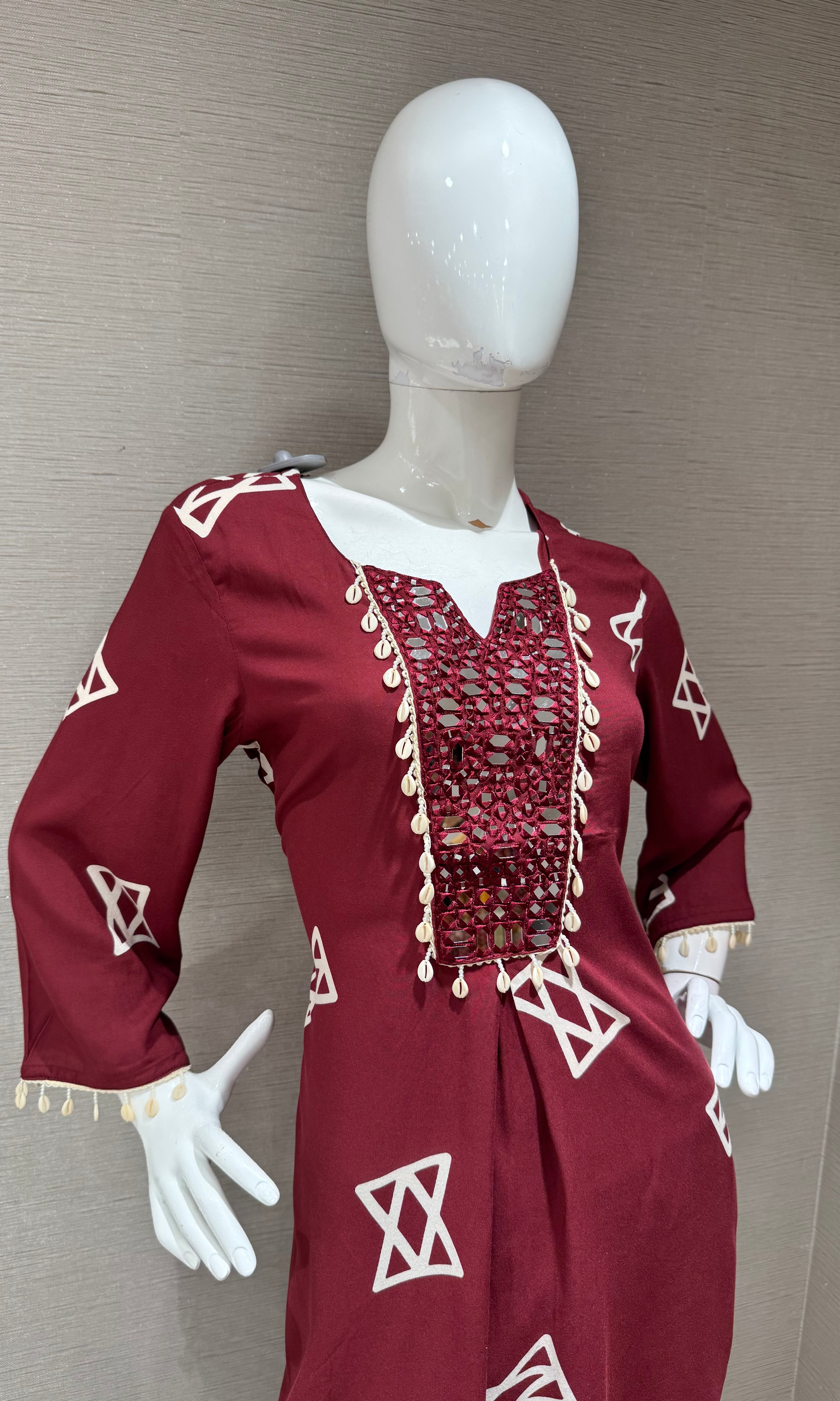 Maroon Geometric Print Ethnic Co-Ord Set