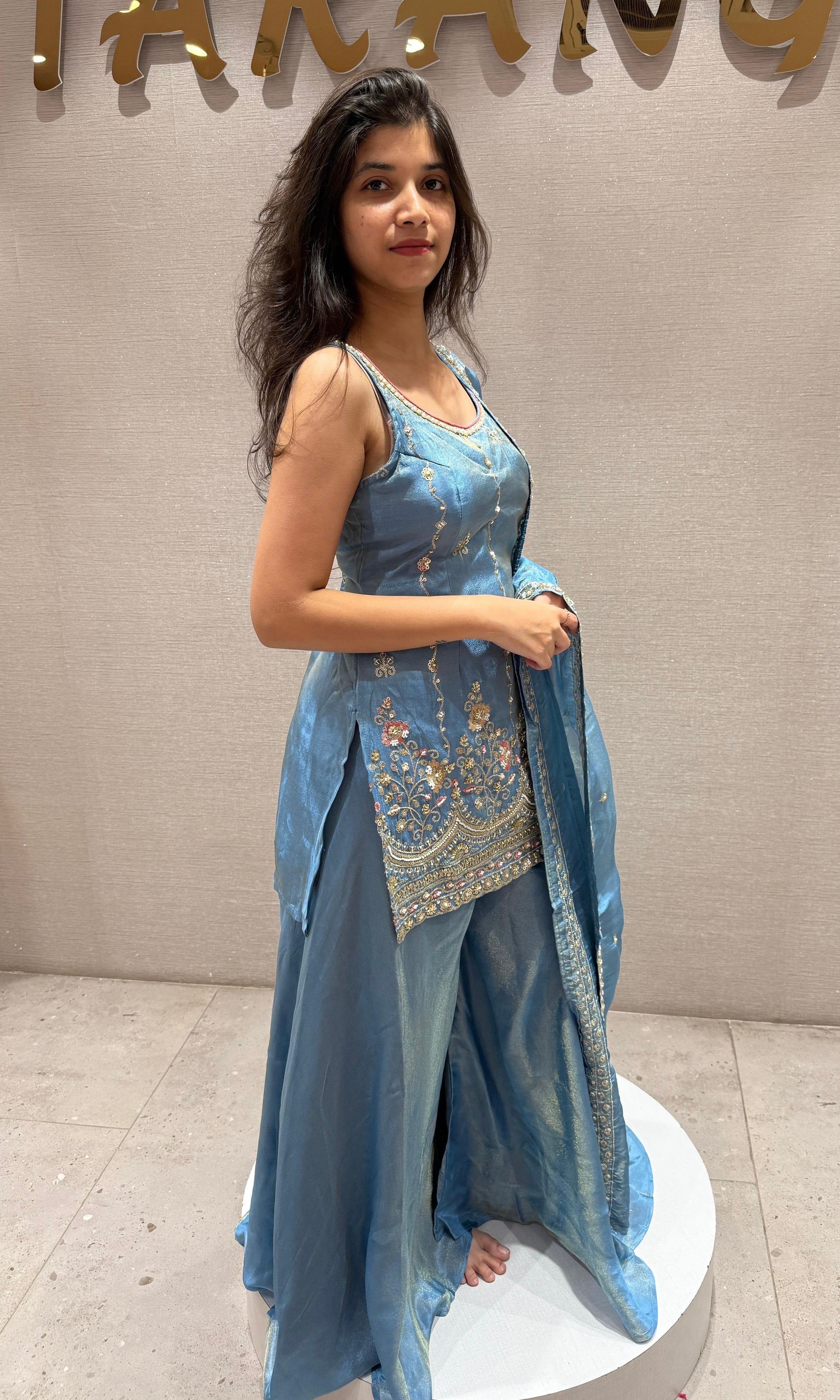 Light Blue Shimmer Palazzo Set