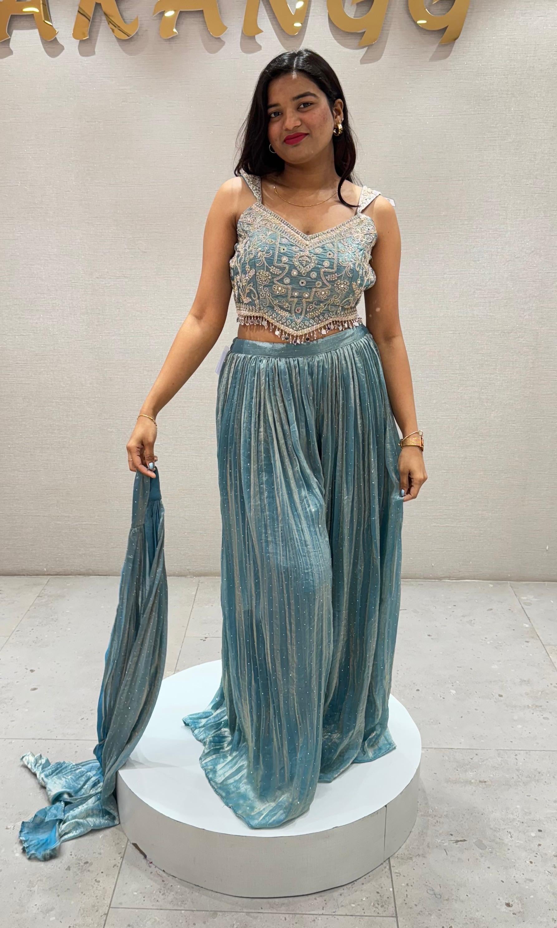 Sea blue EMBROIDERED palazzo SET