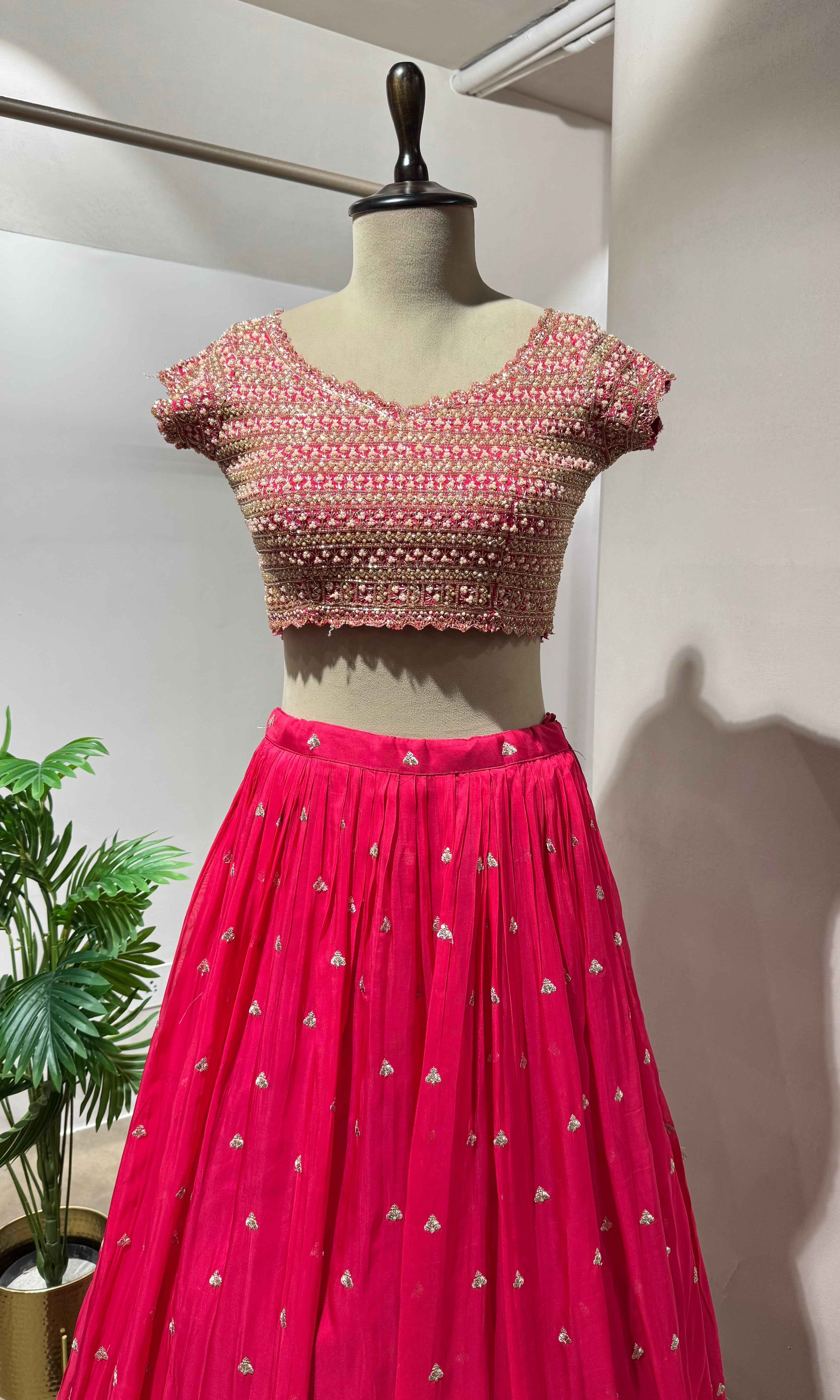 Fuschia Pink Floral Printed Lehenga Choli