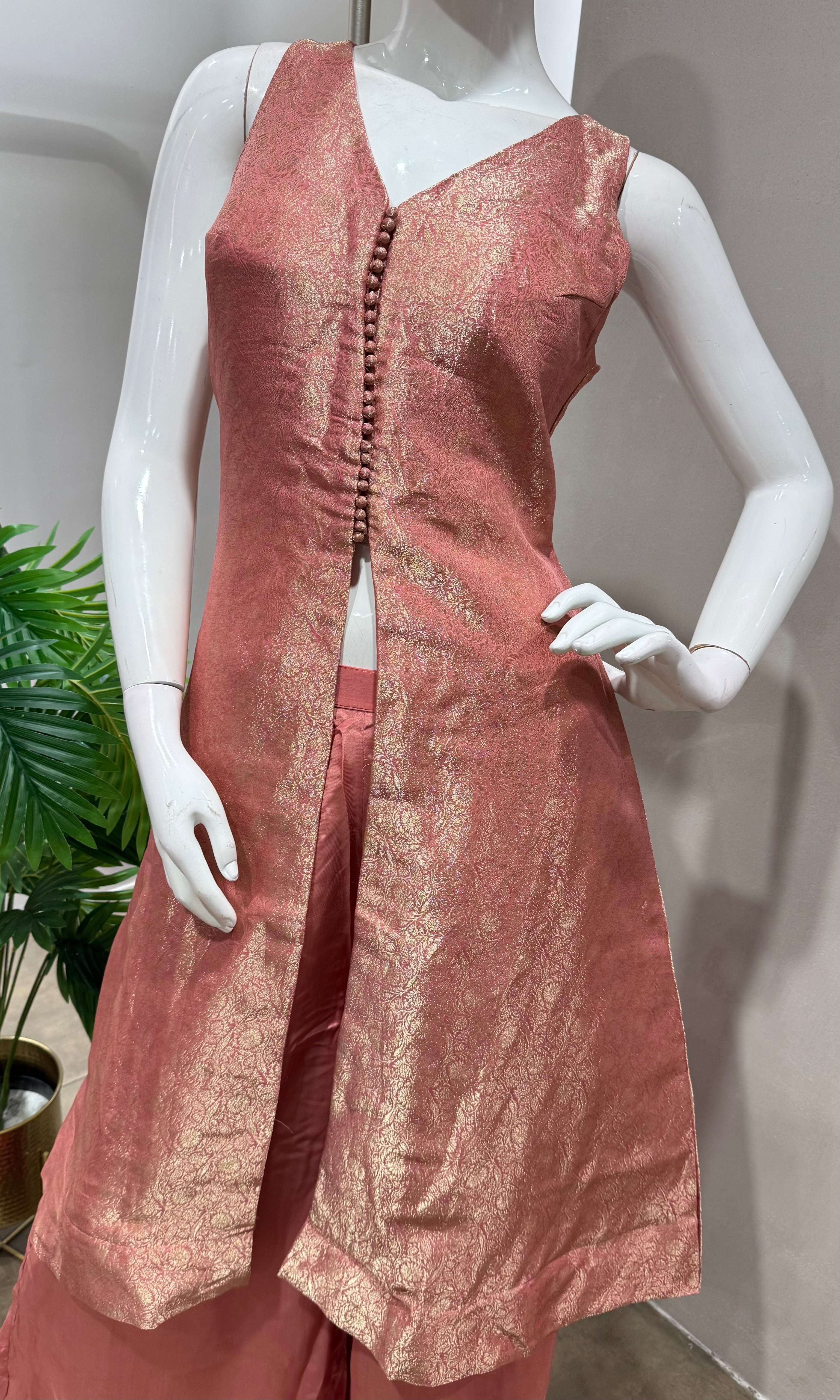 Peach and gold anarkali with palazzo pants