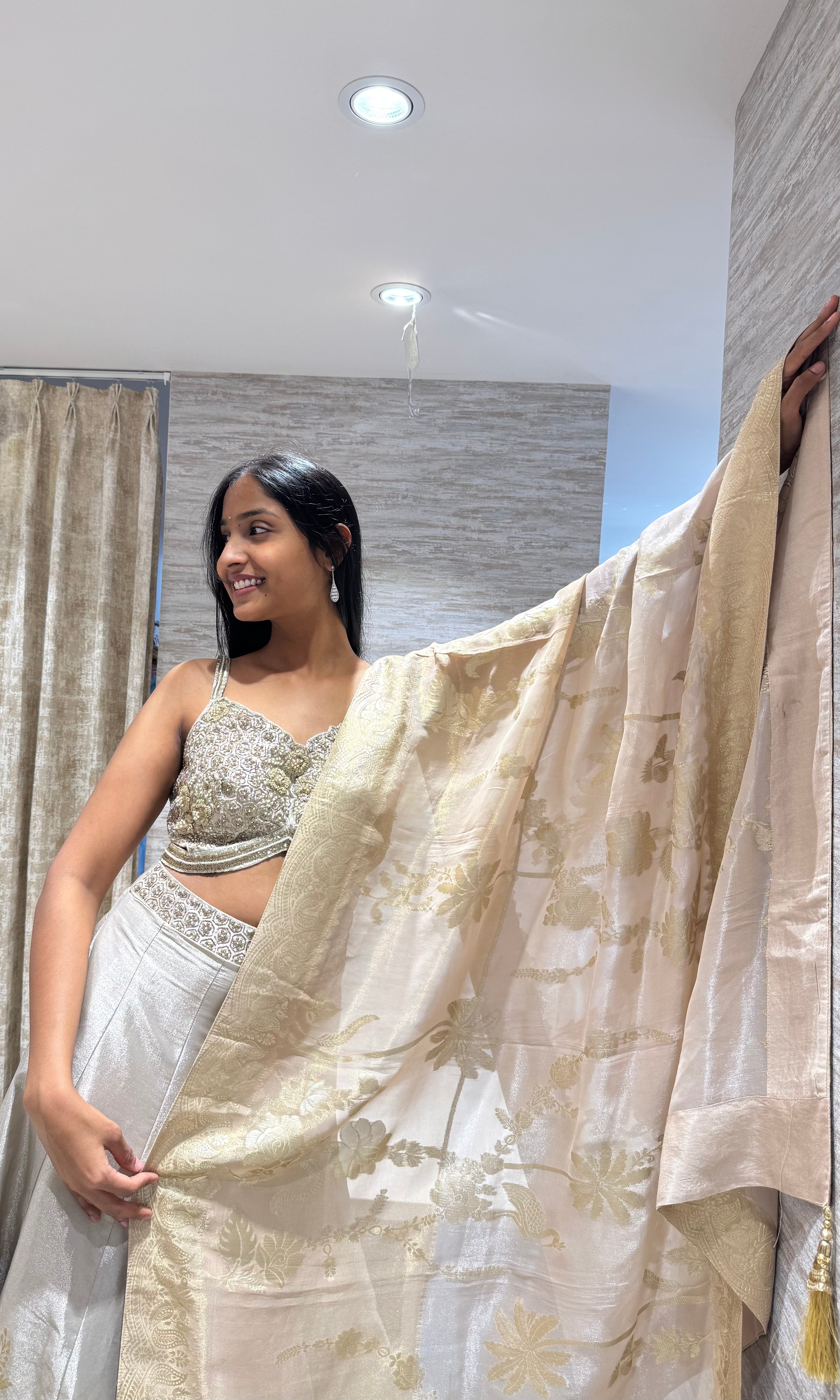 Gold Embroidered Tissue Lehenga