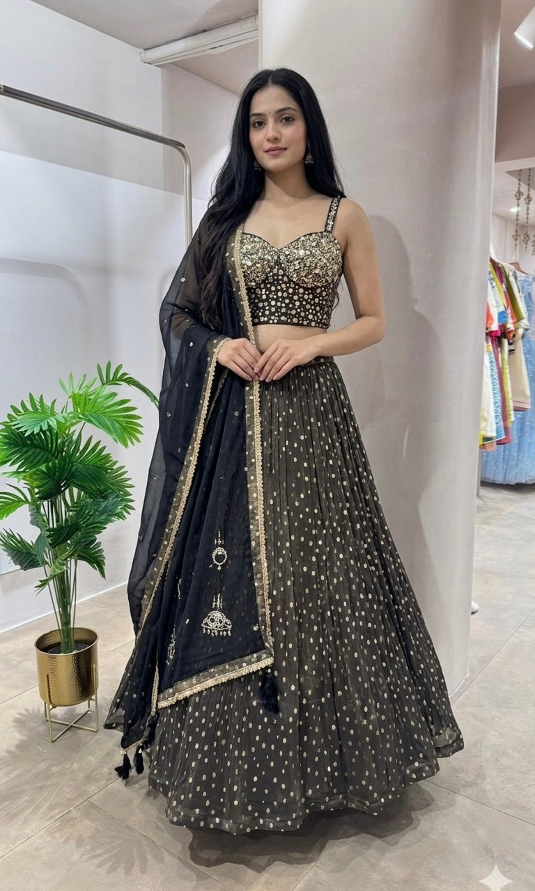 BLACK LEHENGA WITH CORSET BLOUSE