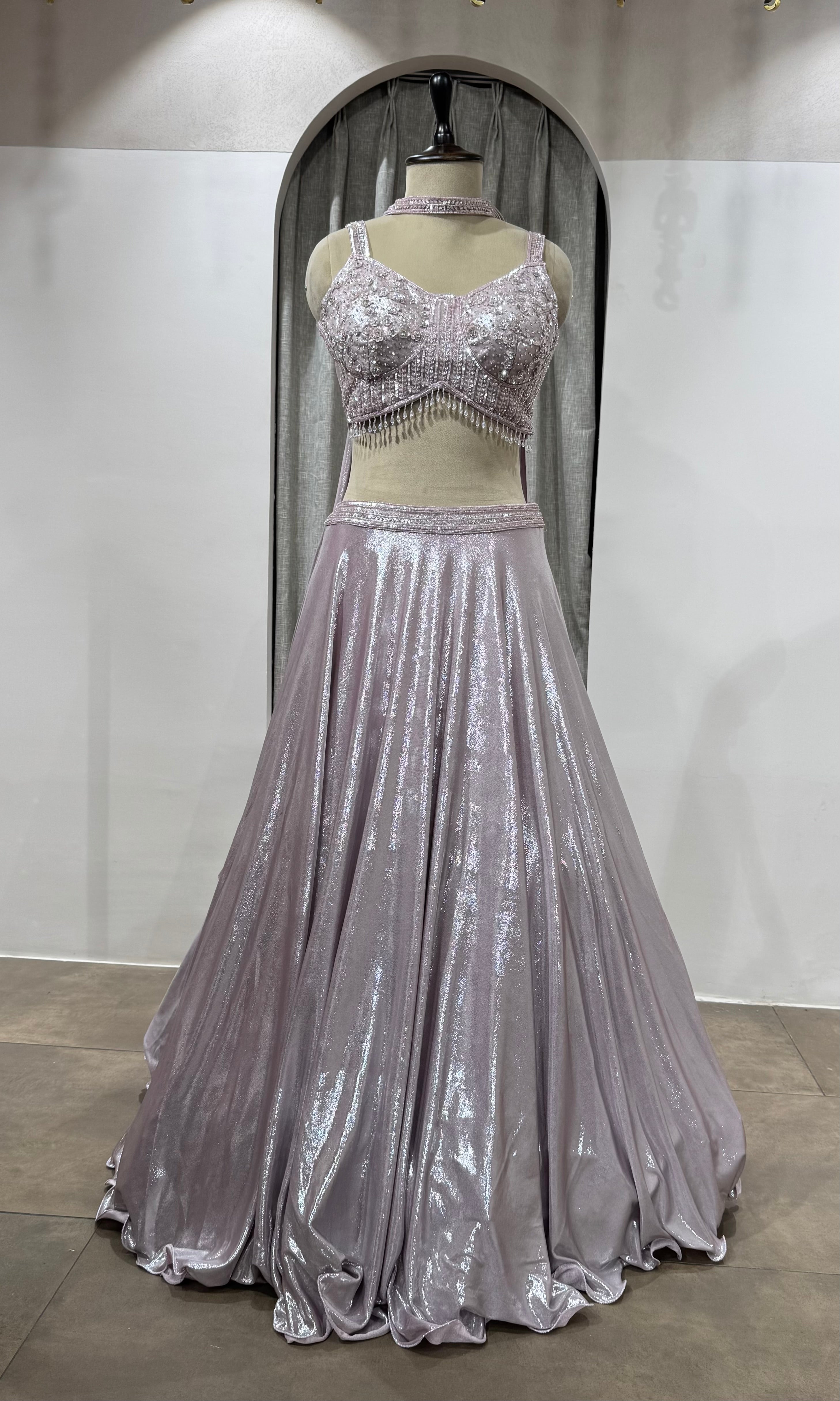 Onion pink silver shimmer stone lehenga set