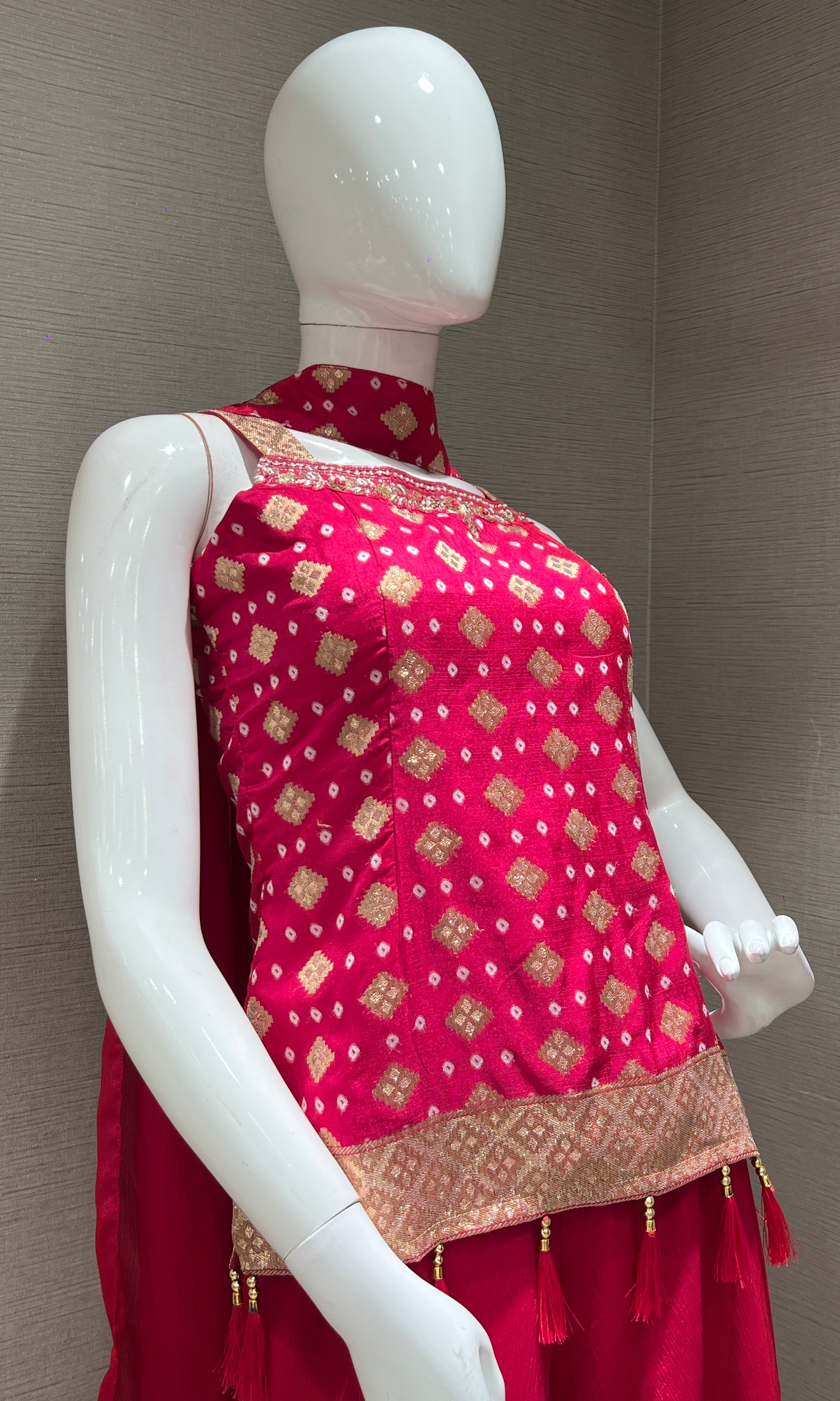 Pink Bandhej Printed Palazzo set