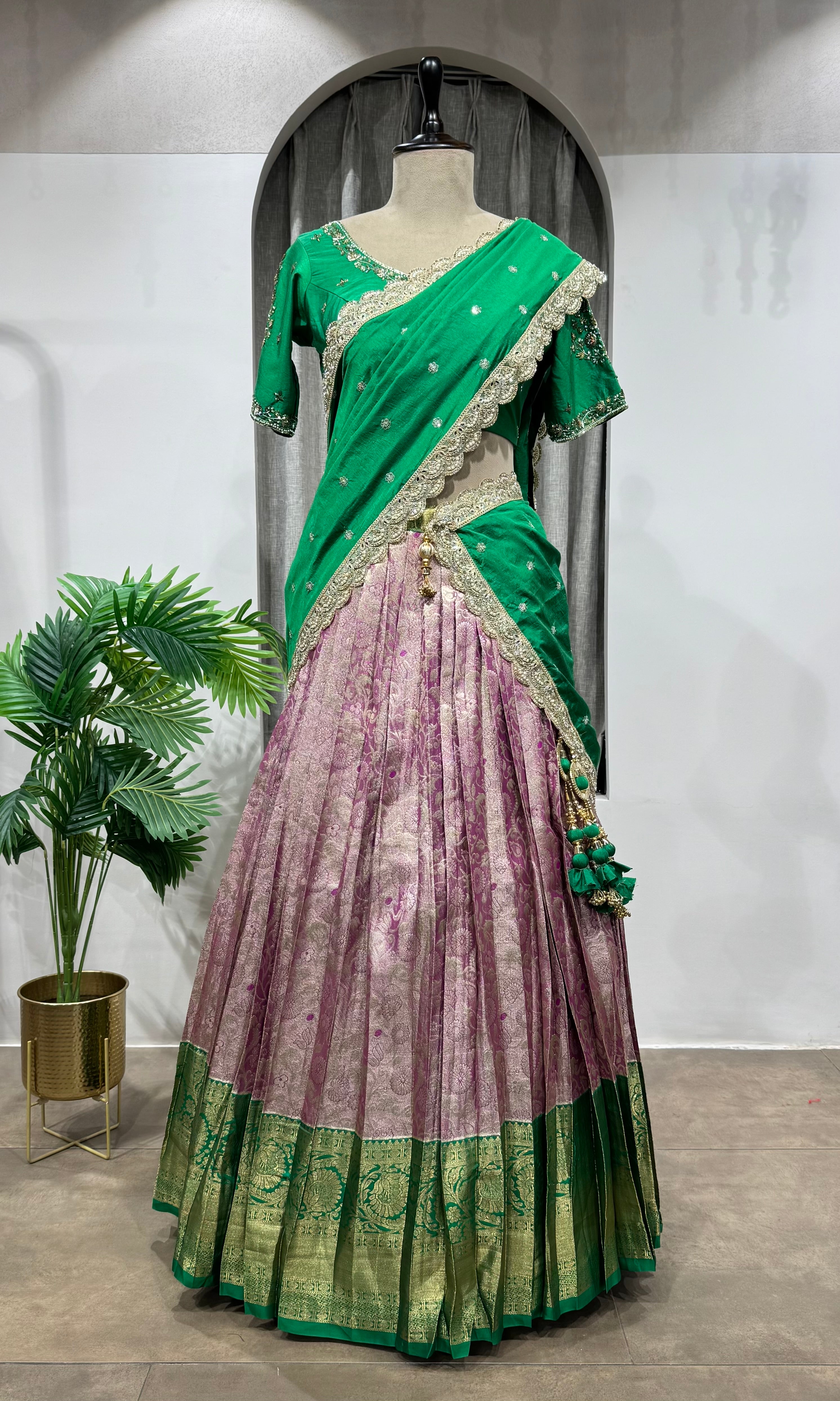 Green kanjivaram pattu lehenga