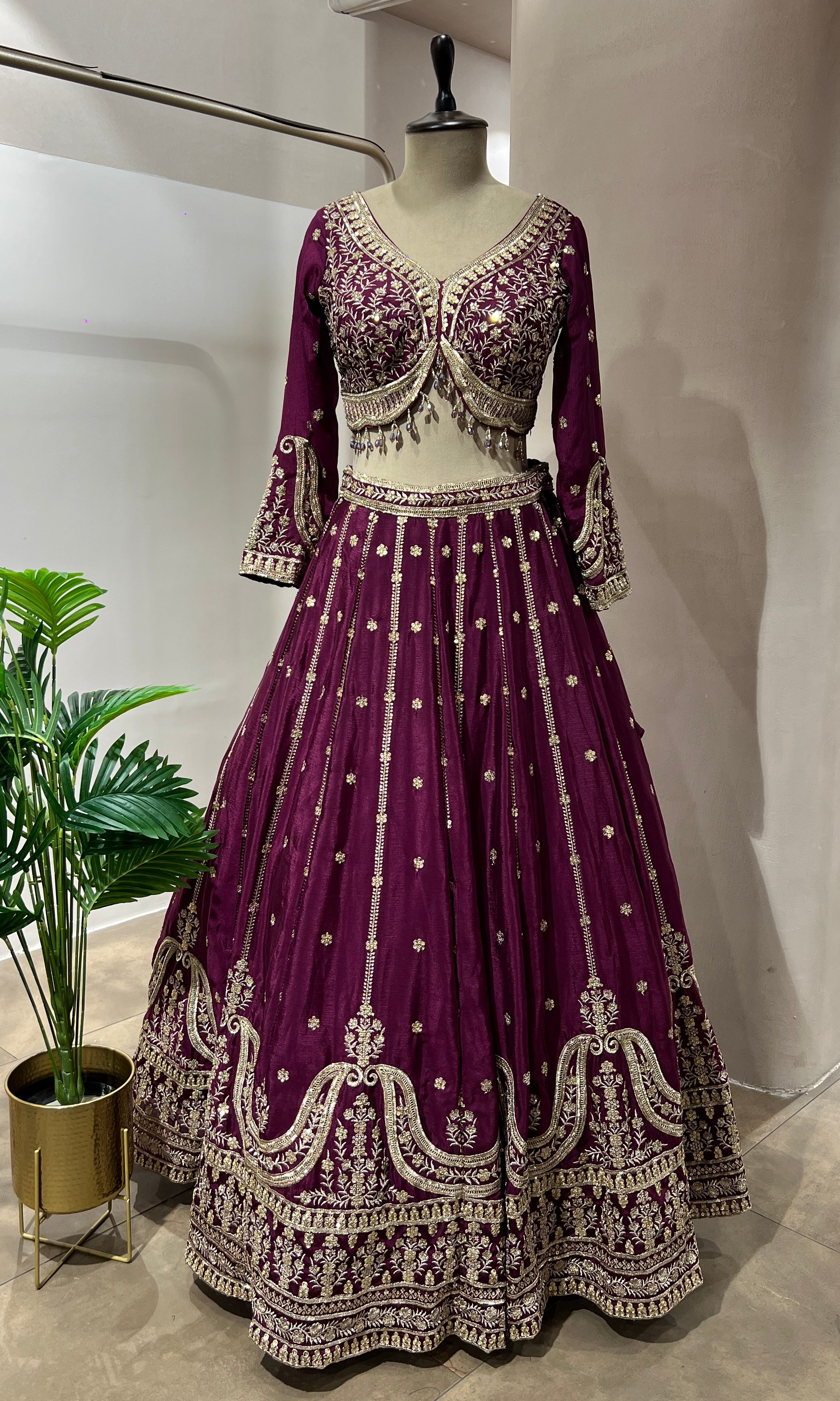 WINE GOLDEN ETHNIC LEHENGA