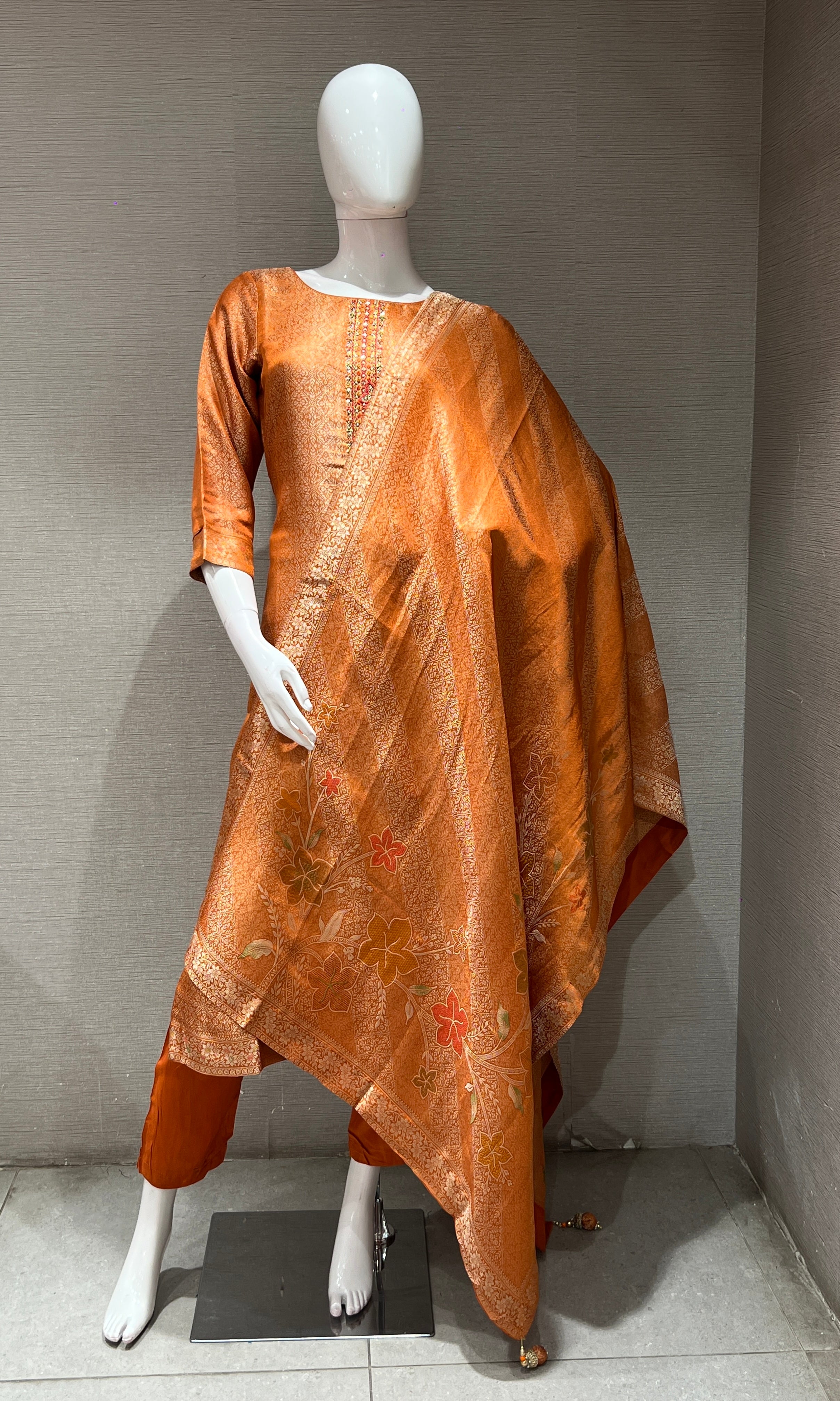 RUST GOLDEN Brocade Kurta Set
