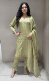 Green Shimmer Striped ethnic Straight Cut kurta set