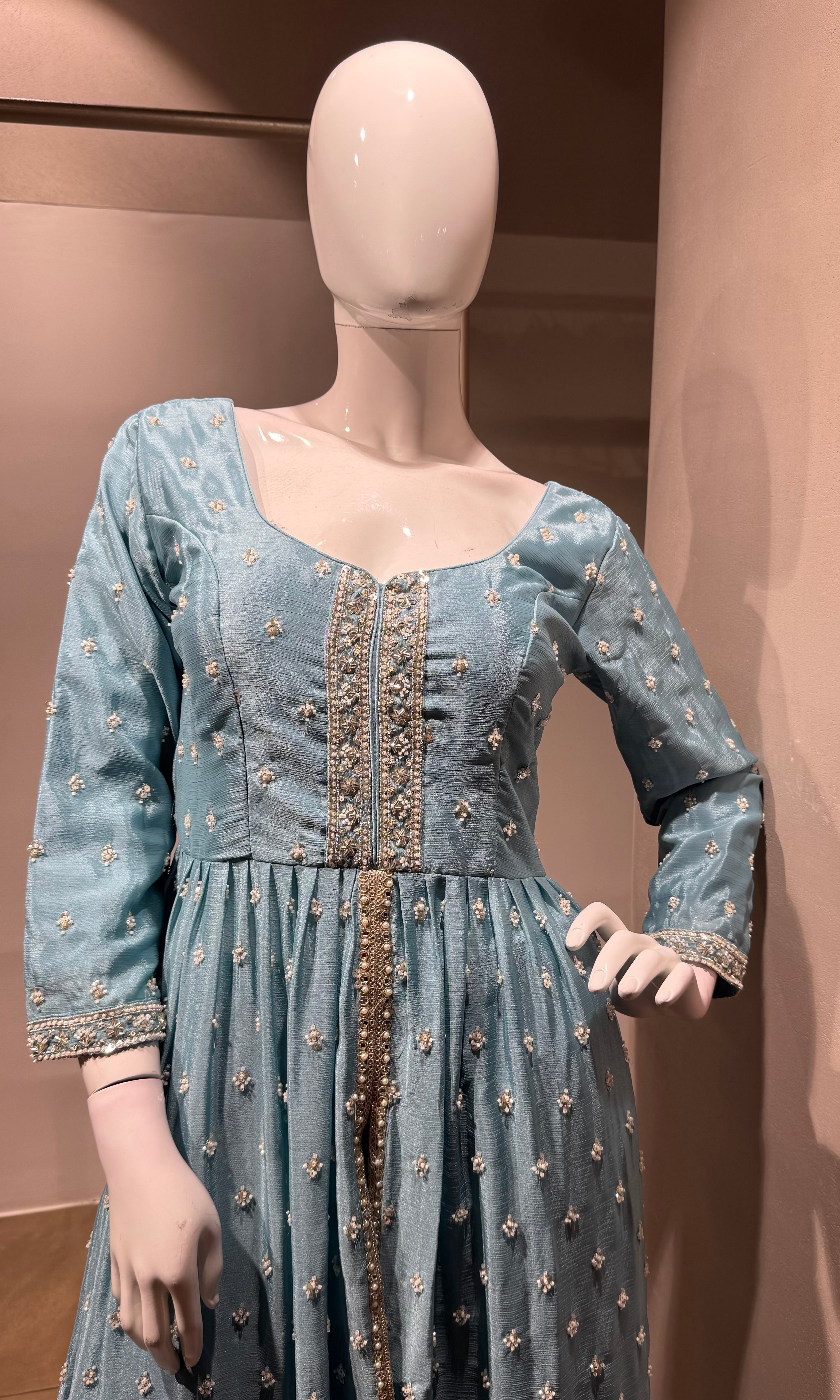 Light Blue Embroidered Anarkali Set