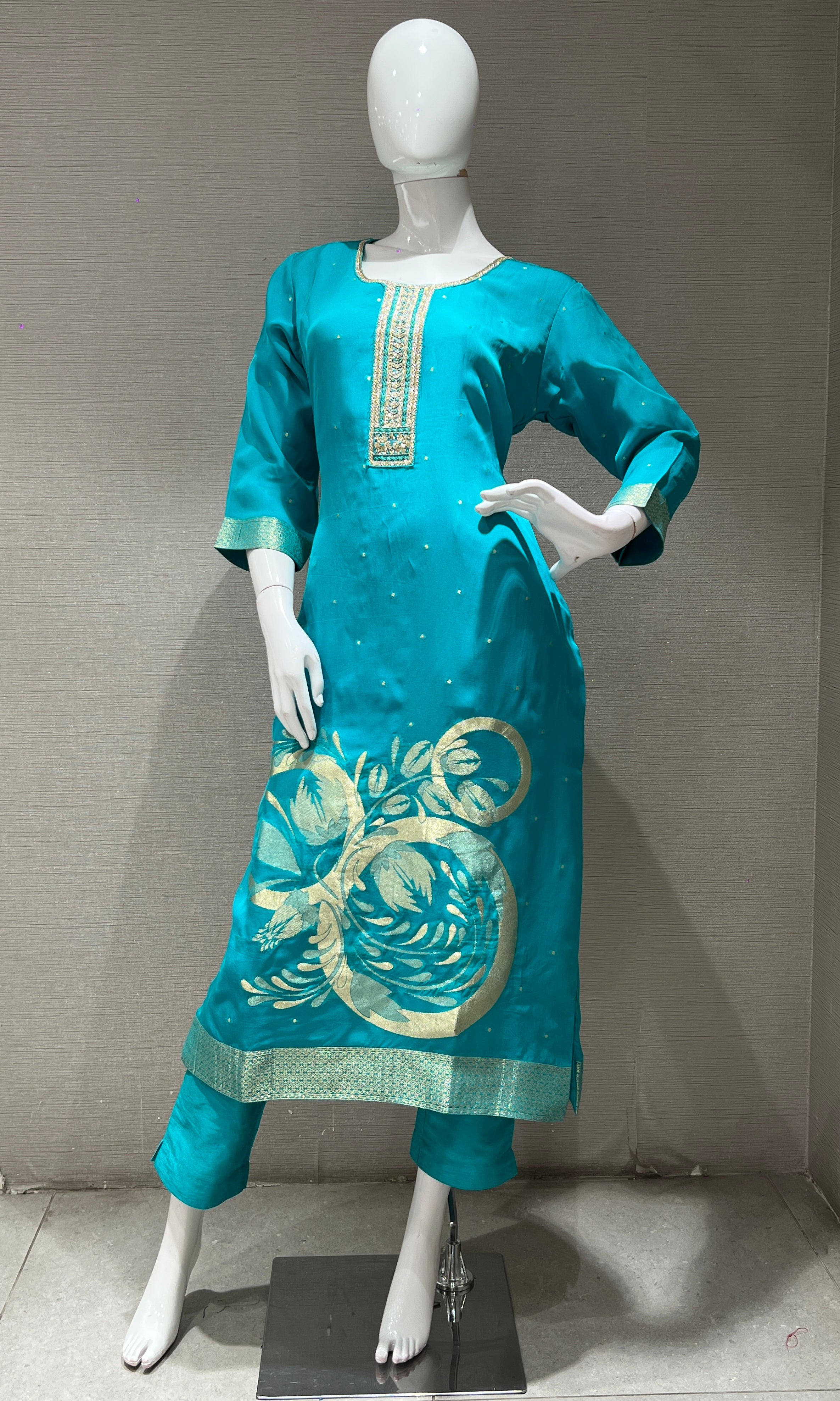 Rama blue GOLD EMBROIDERED  kurta set