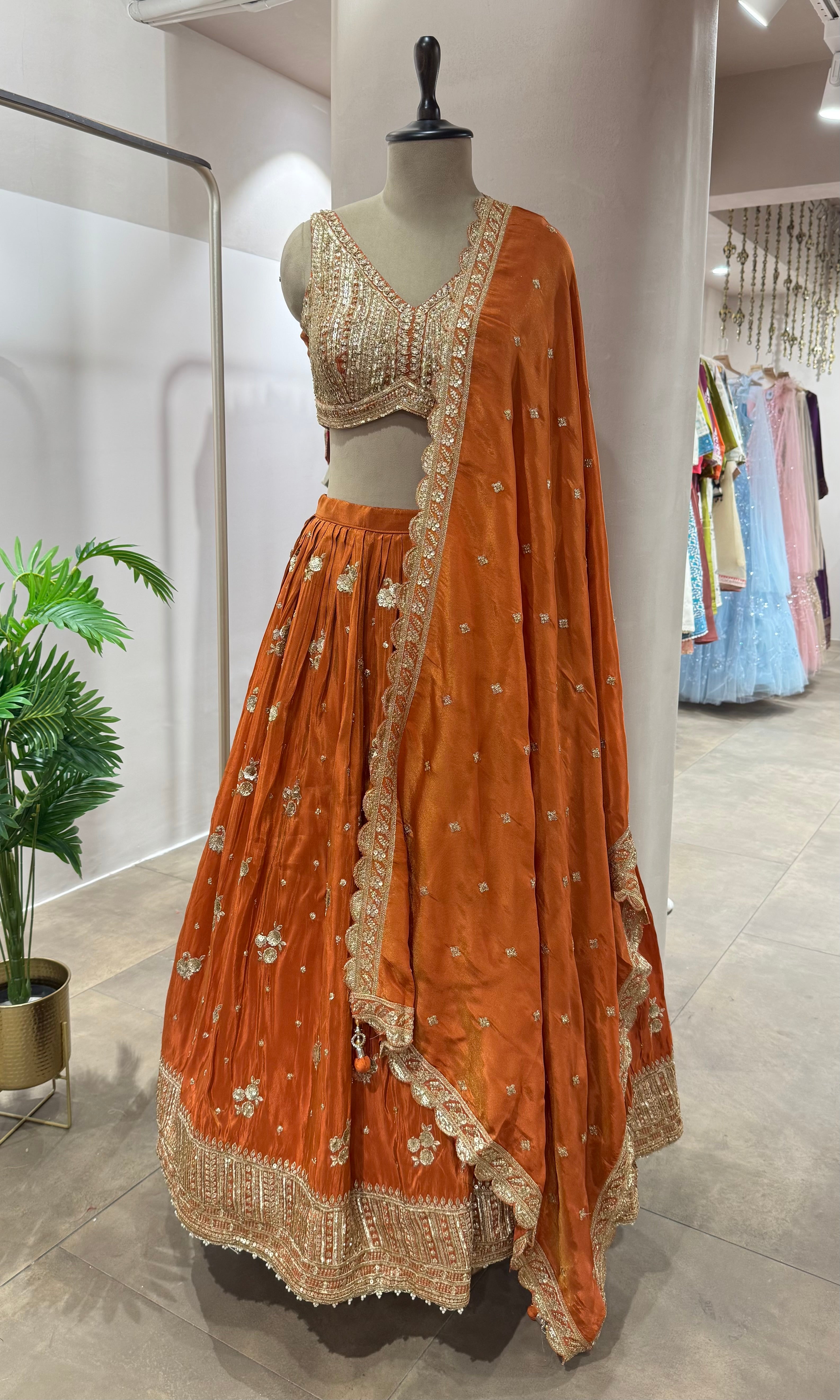 RUST silk embroidered lehenga SET