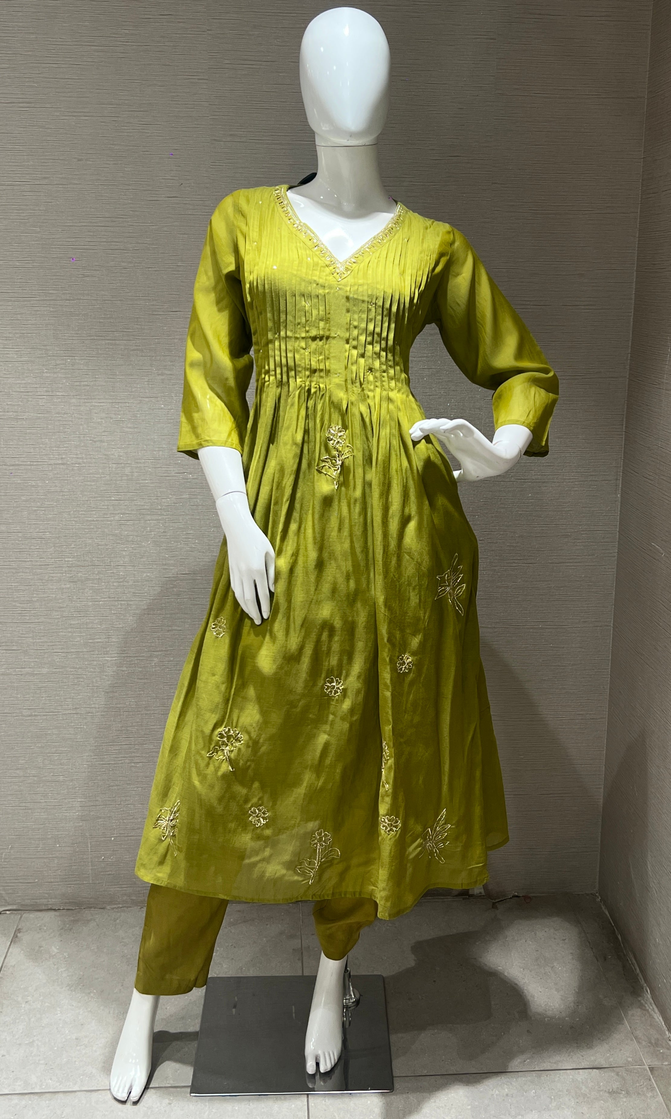 Green Anarkali - MUL CHANDERI KURTA SET