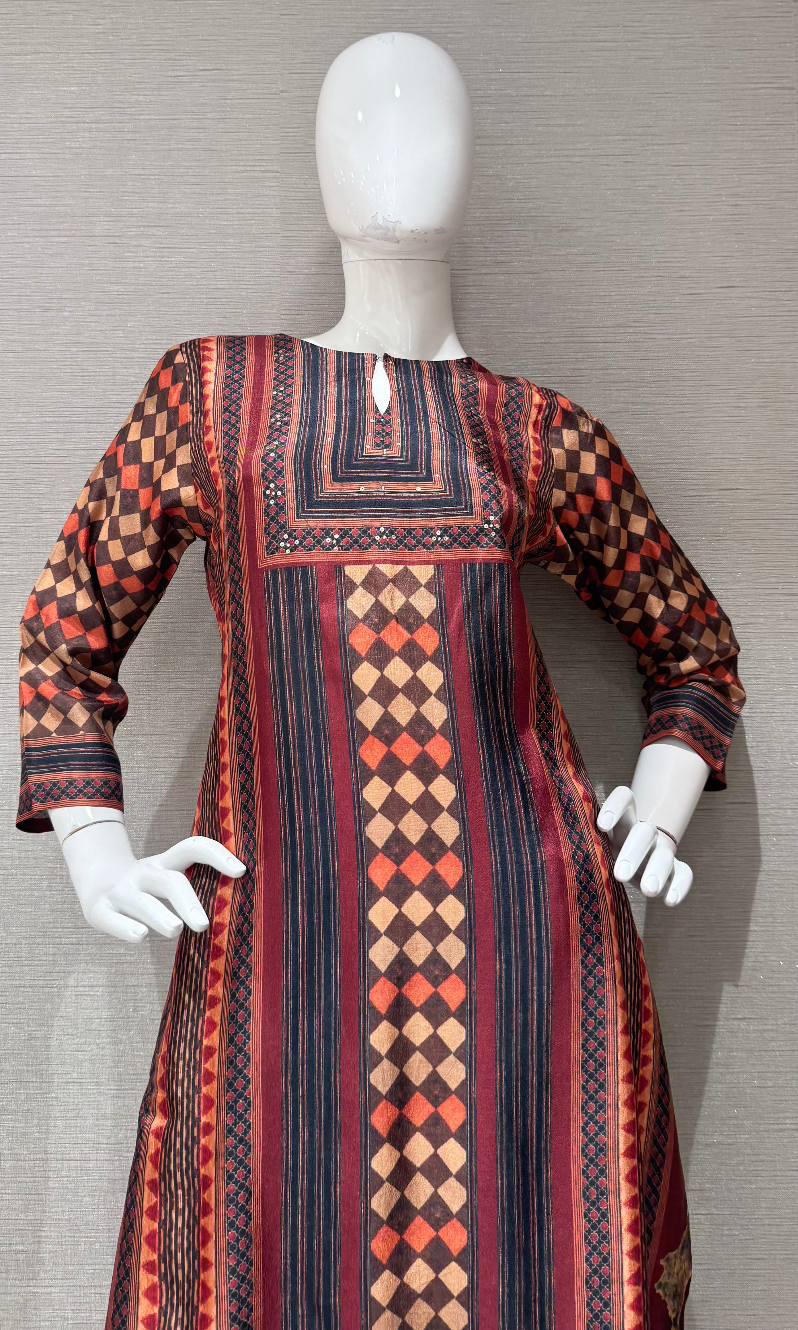 Rust Geometric Printed Kurta Set
