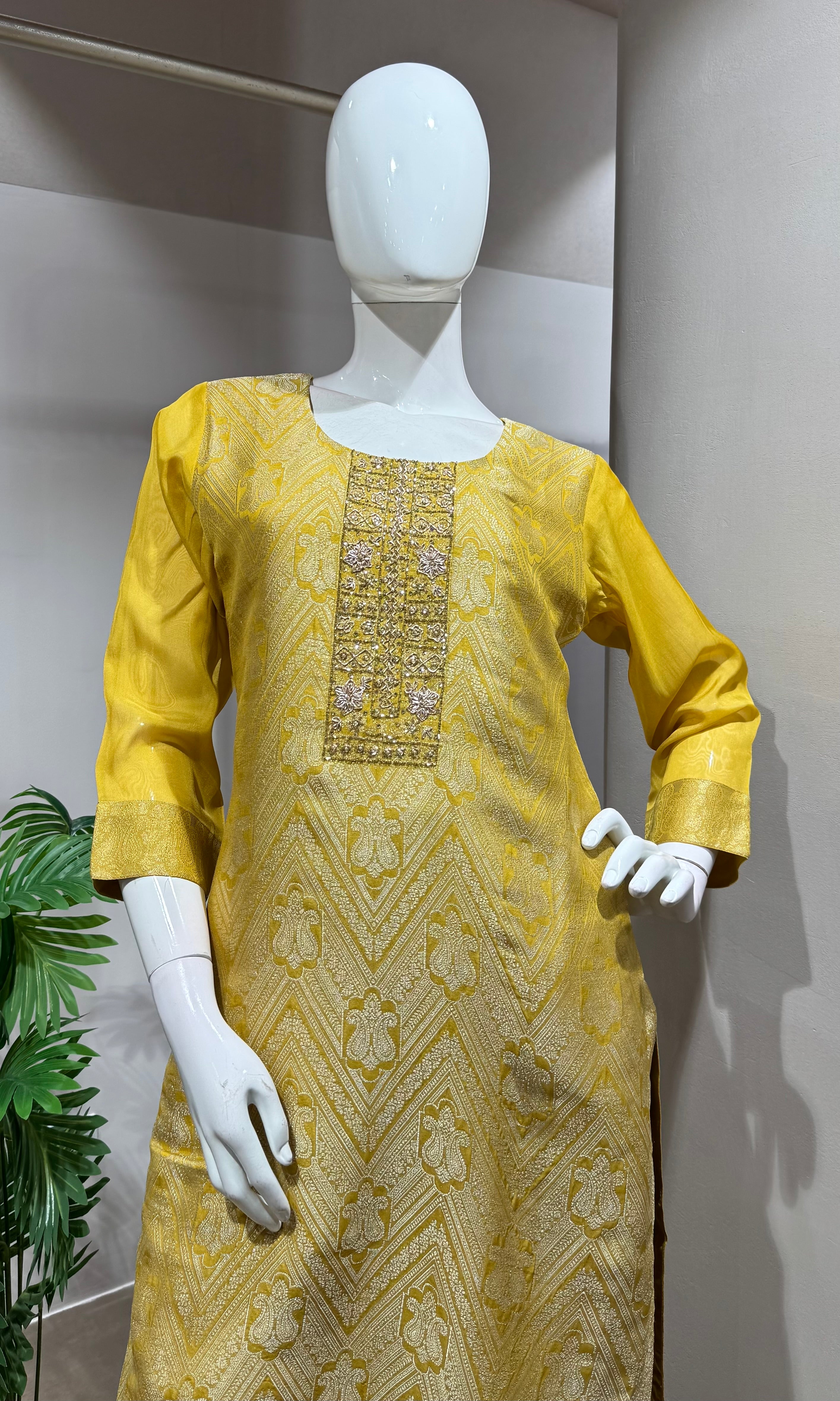 Yellow Chanderi Silk Embroidered Kurta Set