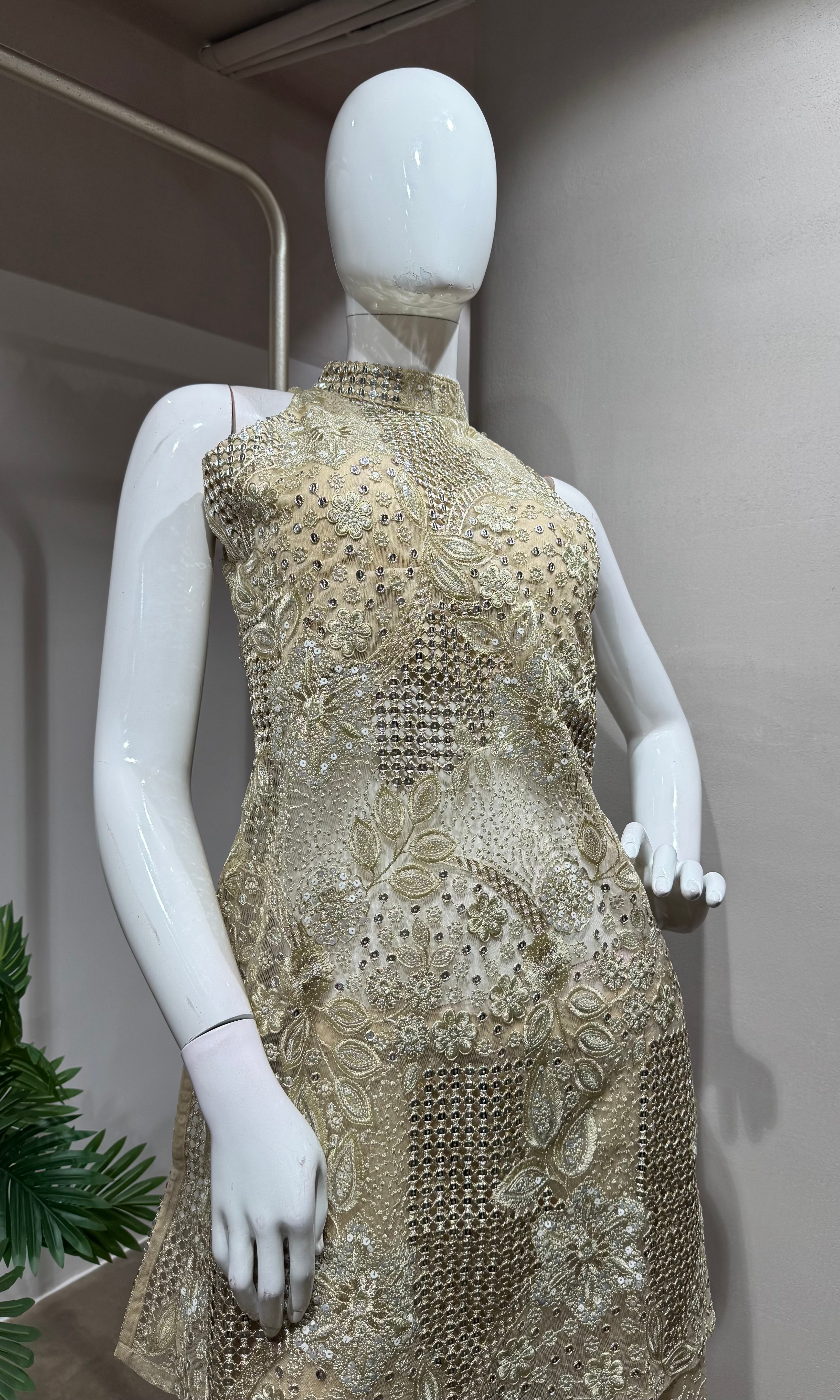 Gold Crystal Embroidered Sharara Set