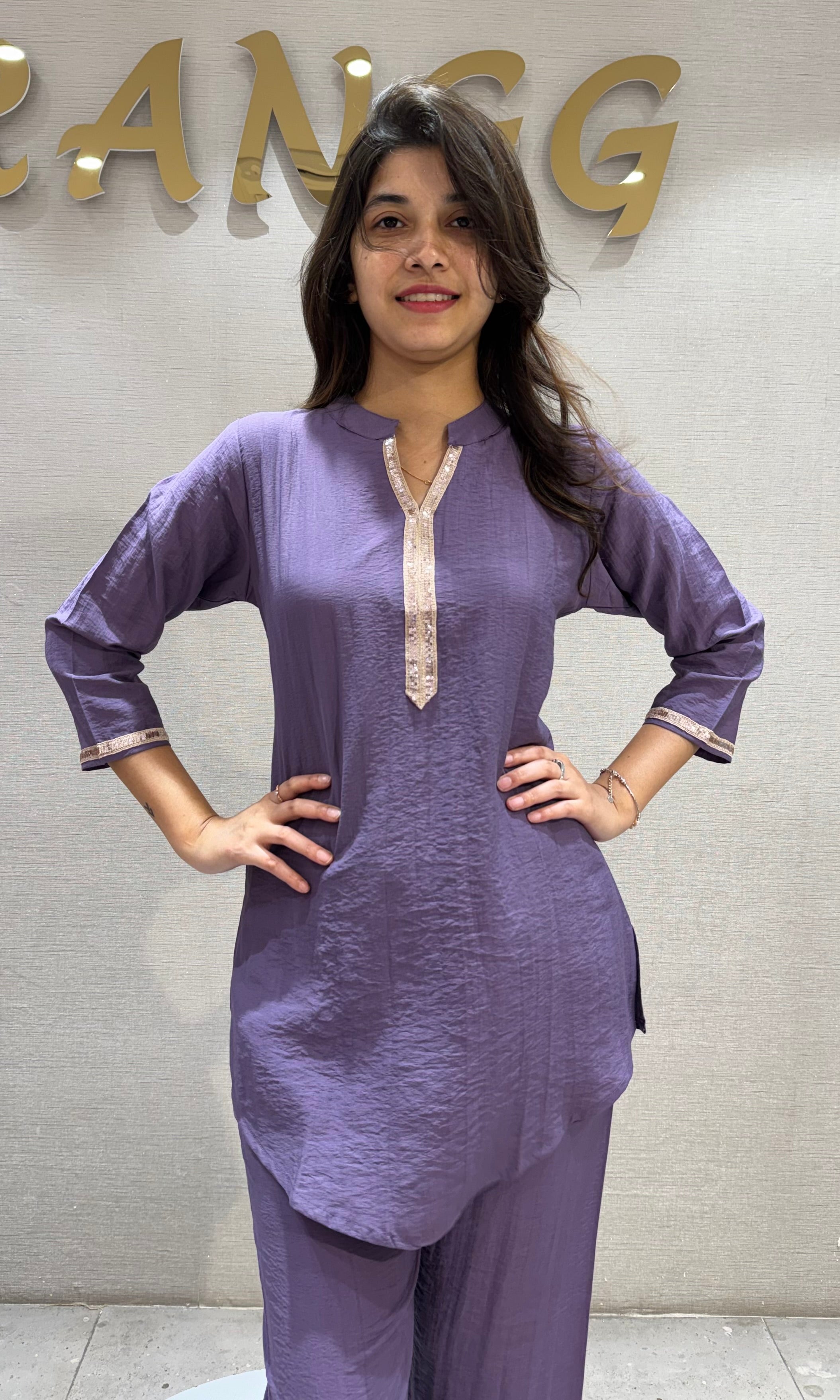 Lavander golden neckline cord set