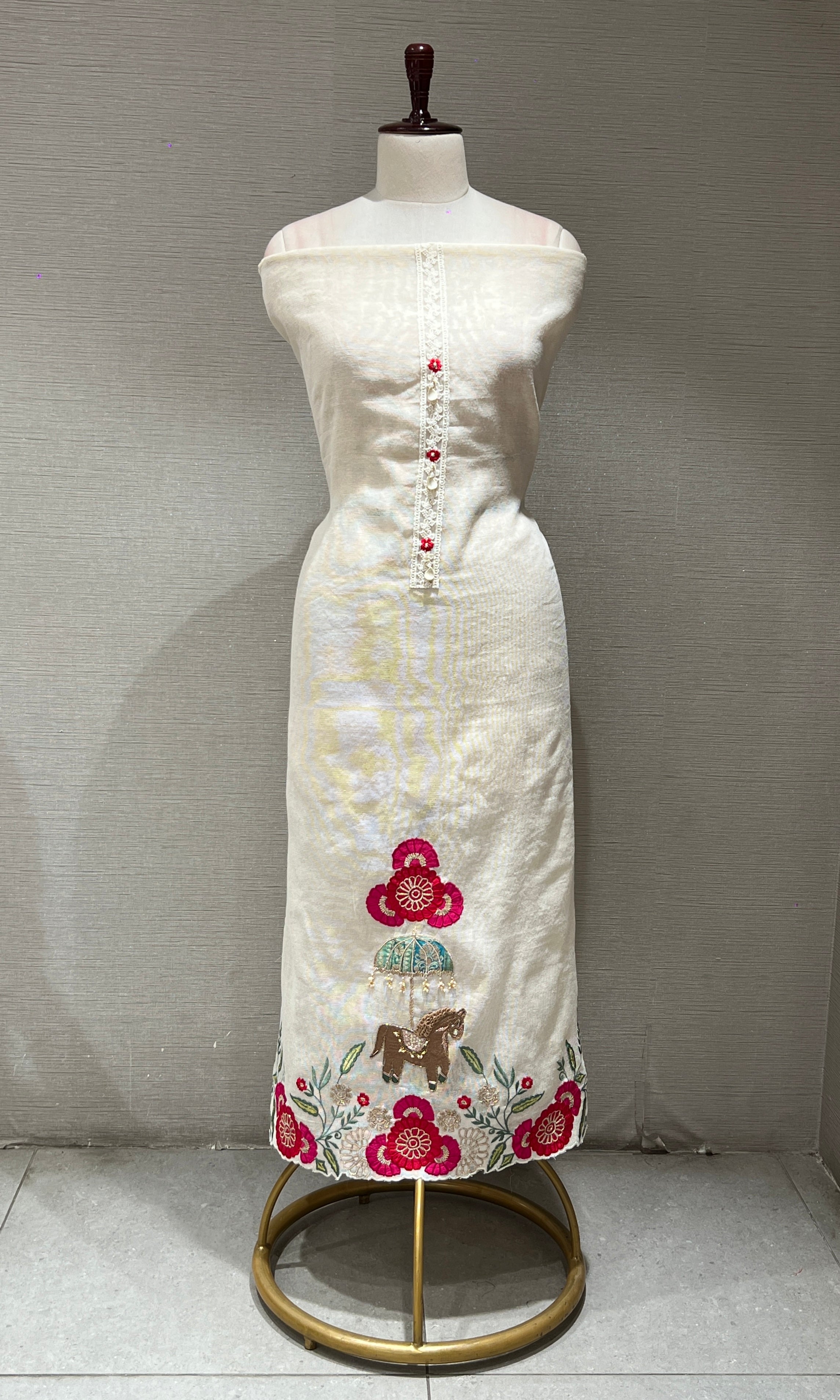 Cream FLORAL dress material