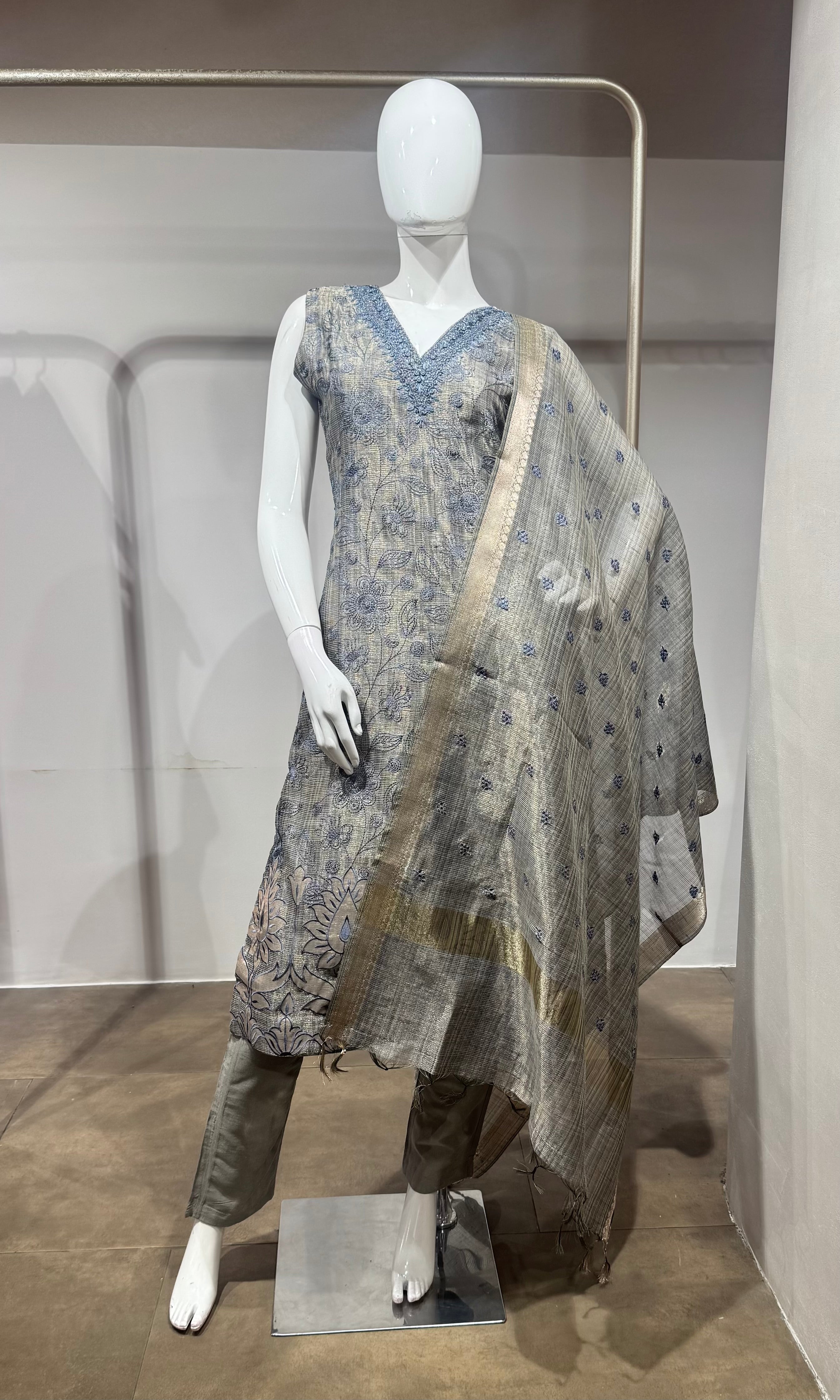 Blue Embroidered Net Salwar Kurta set