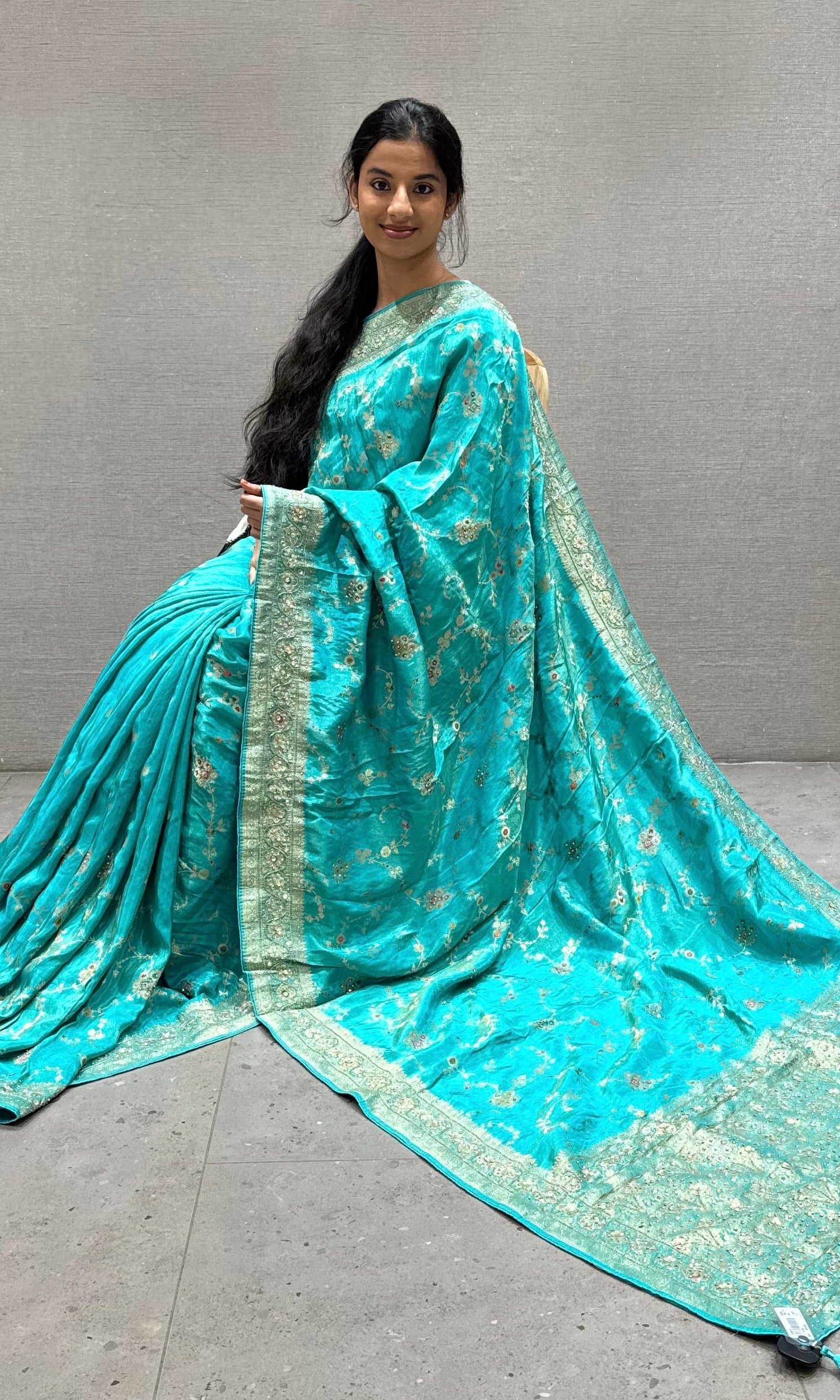 Firozi sea blue Banarasi saree