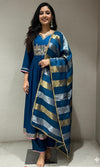 Blue golden embroidered kurta set
