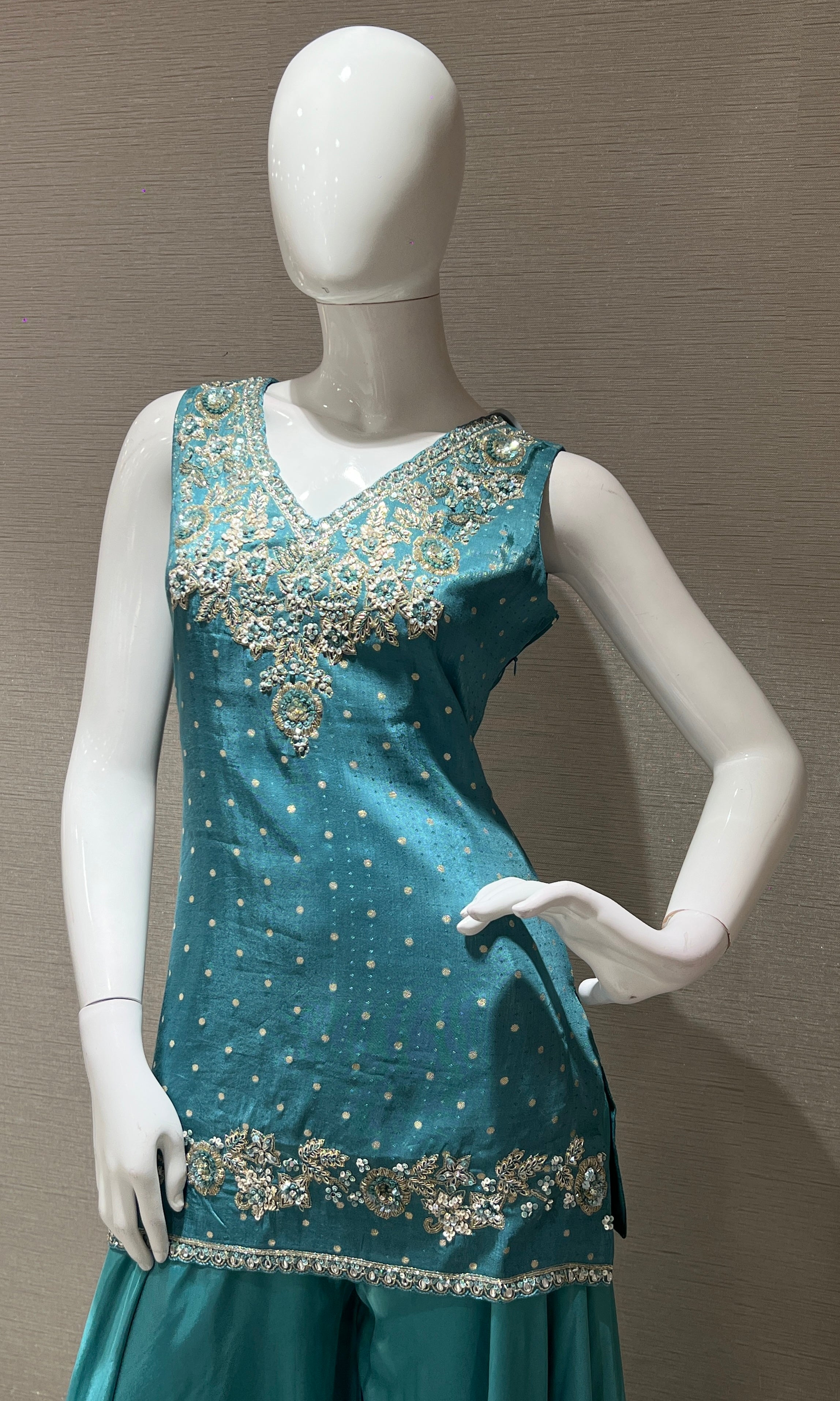 Light Blue Short Kurti Embroidered Sharara