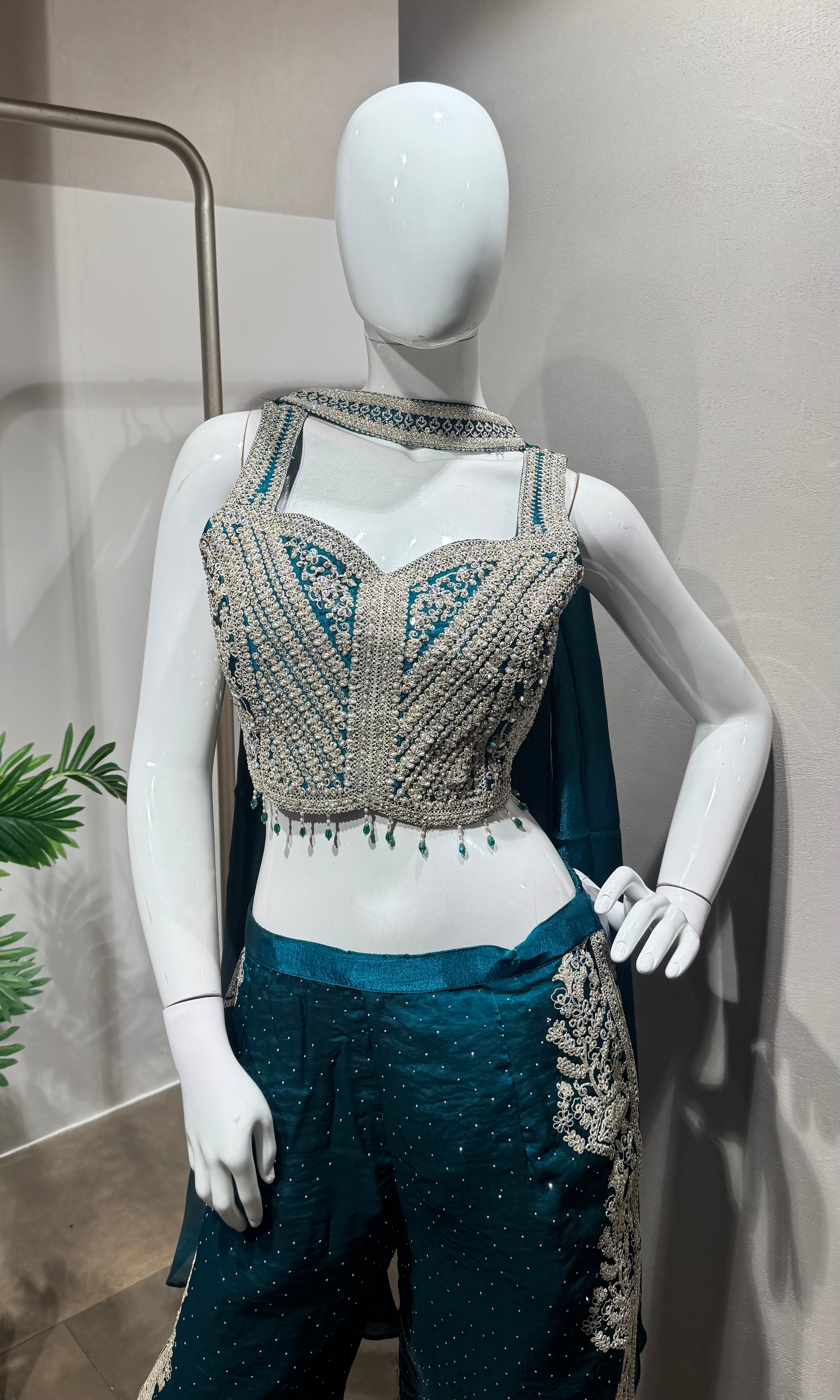 GREEN Sequins Crop Top PALAZZO SET