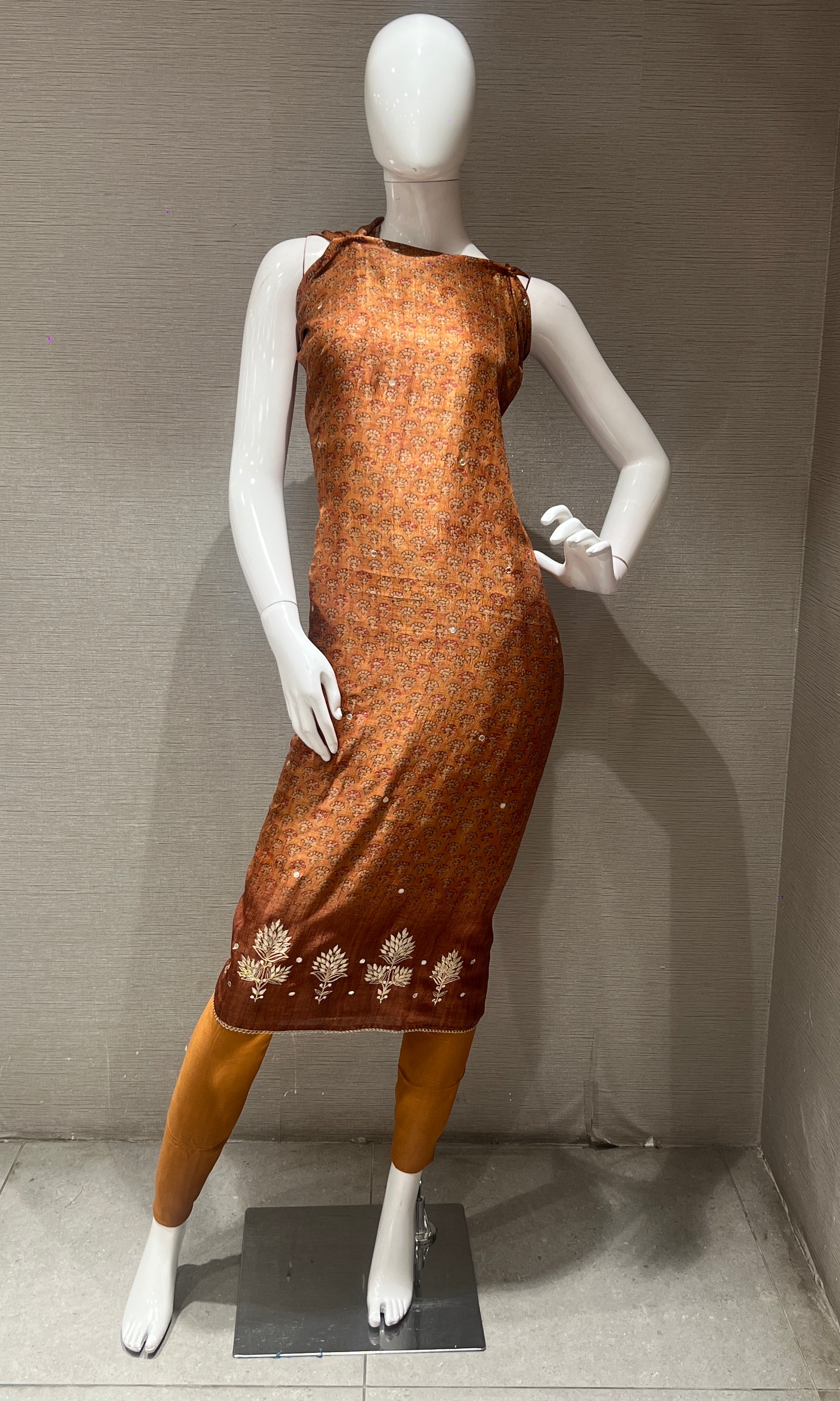 Brown Printed Dress Material