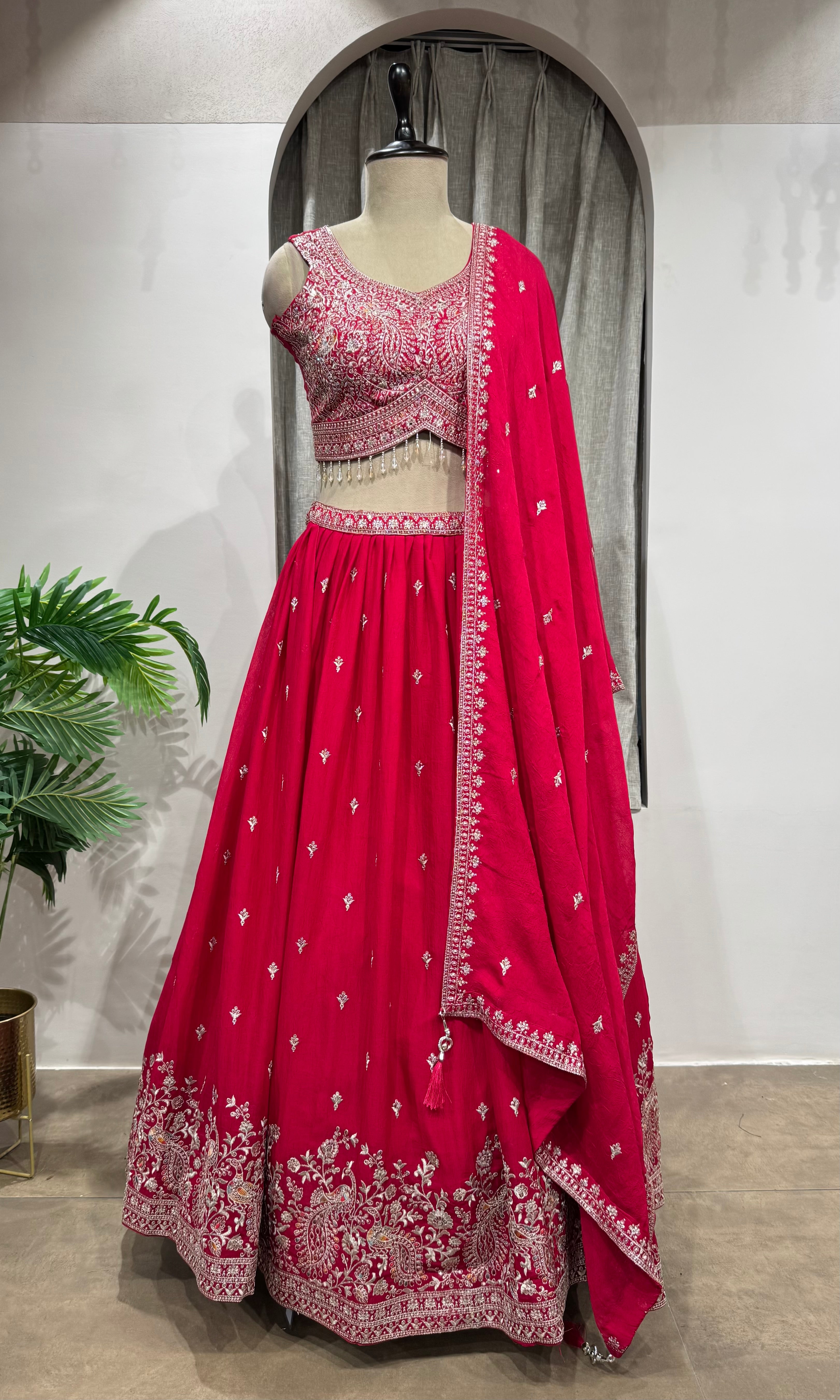 Rani Pink Lehenga with Elaborate Border Embroidery