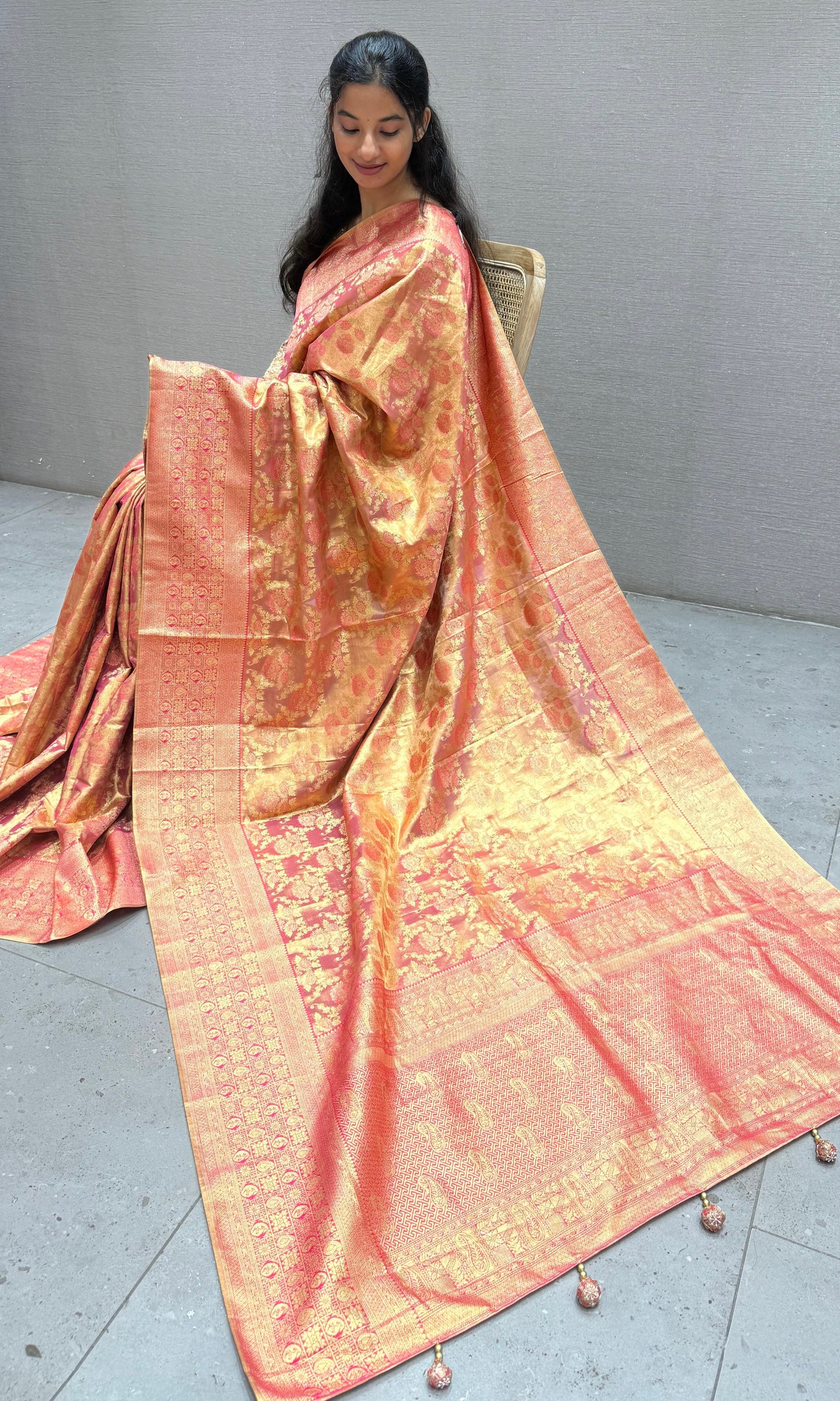 Pink saree with ready blouse