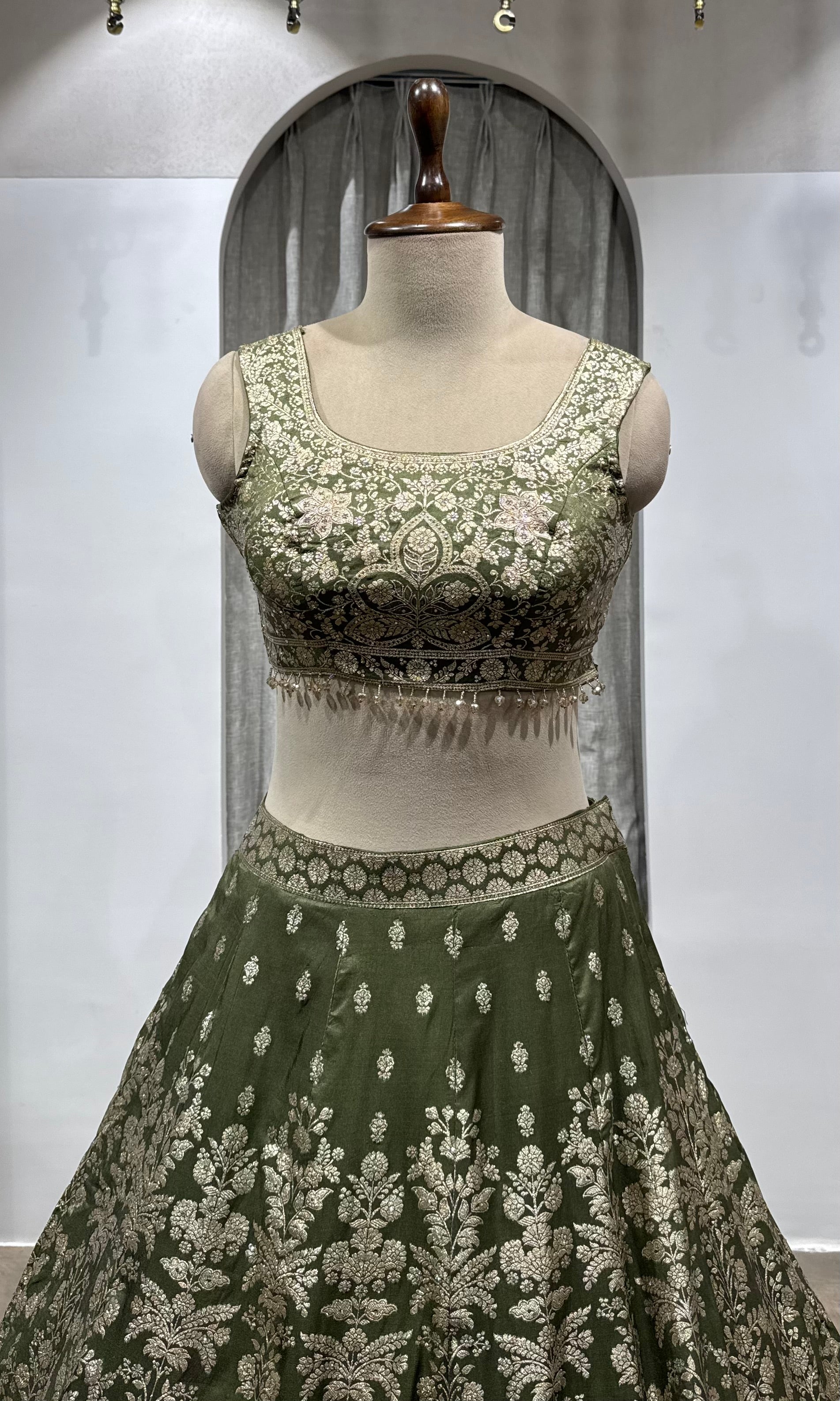 Mehendi Green Net Cord Embroidery Lehenga