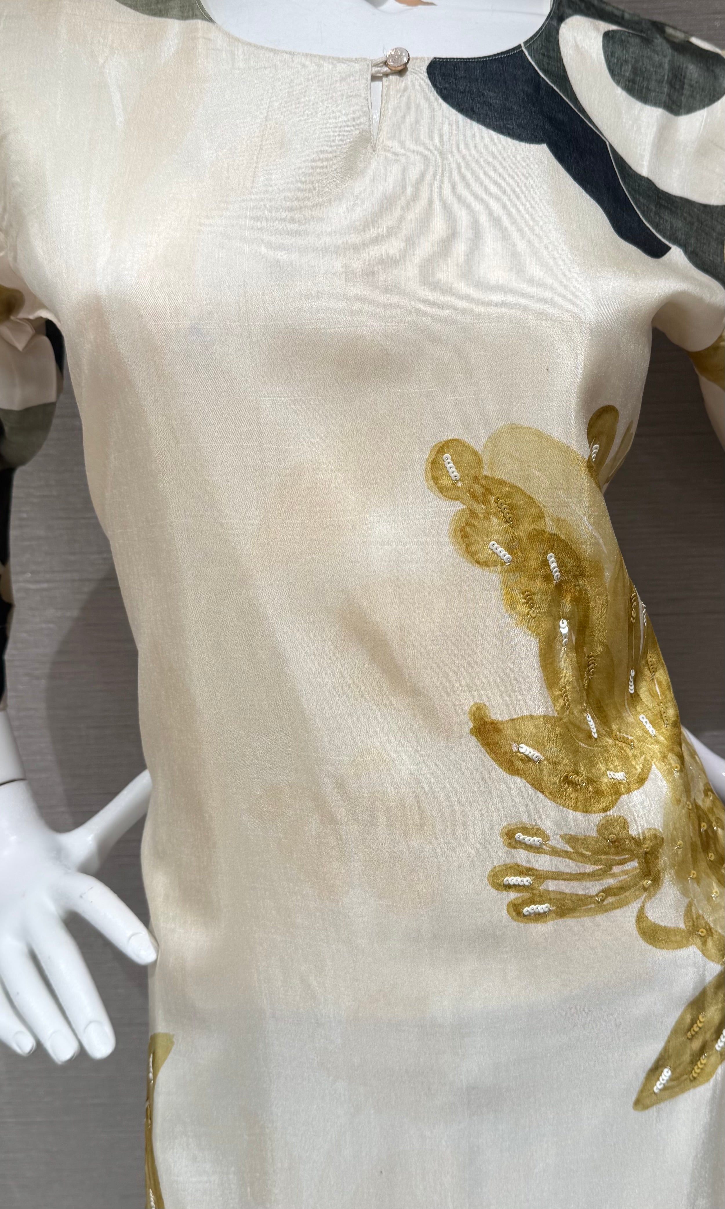 Cream Floral Printed Tunic Kurti top