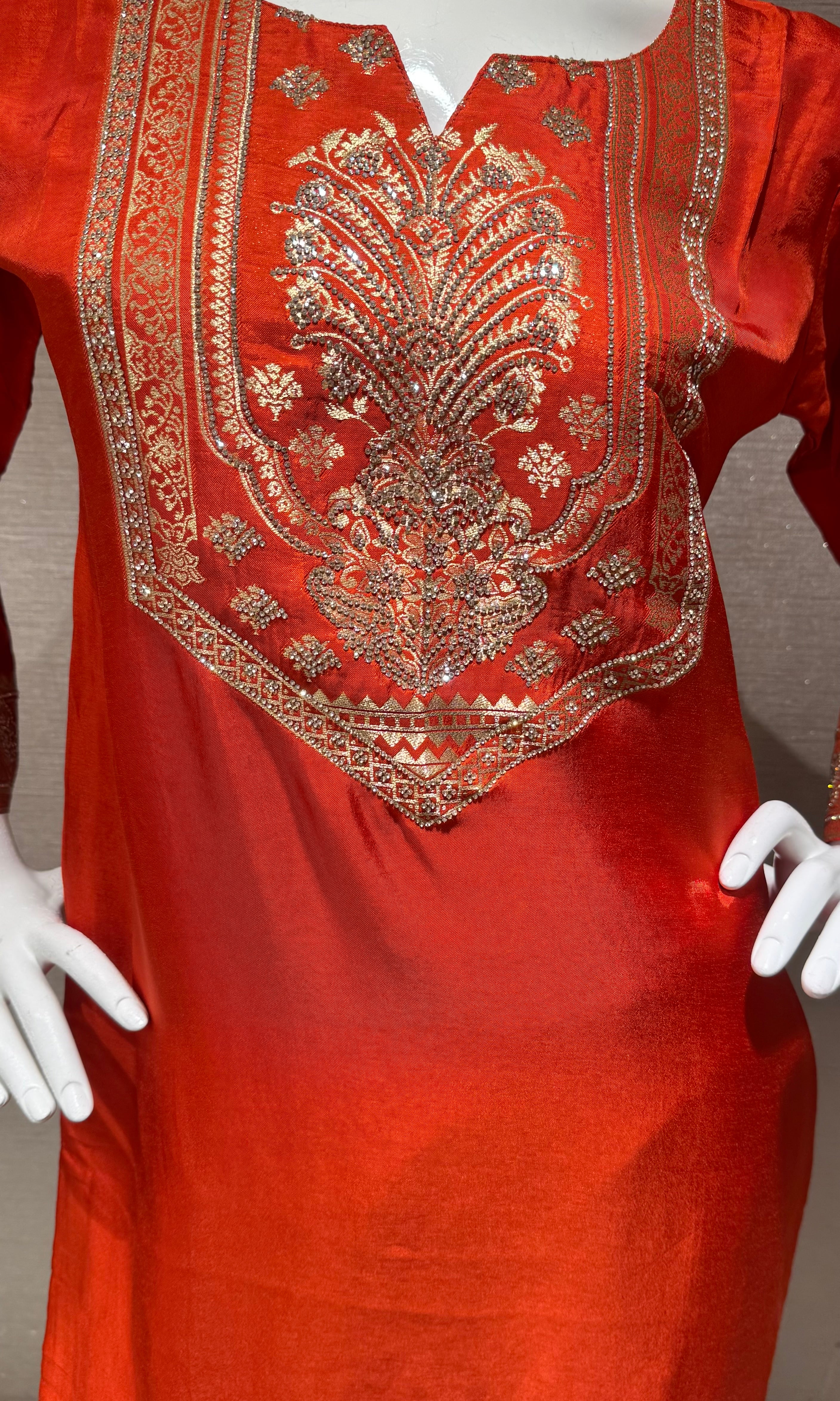 Orange Silk Blend Ethnic Kurta set