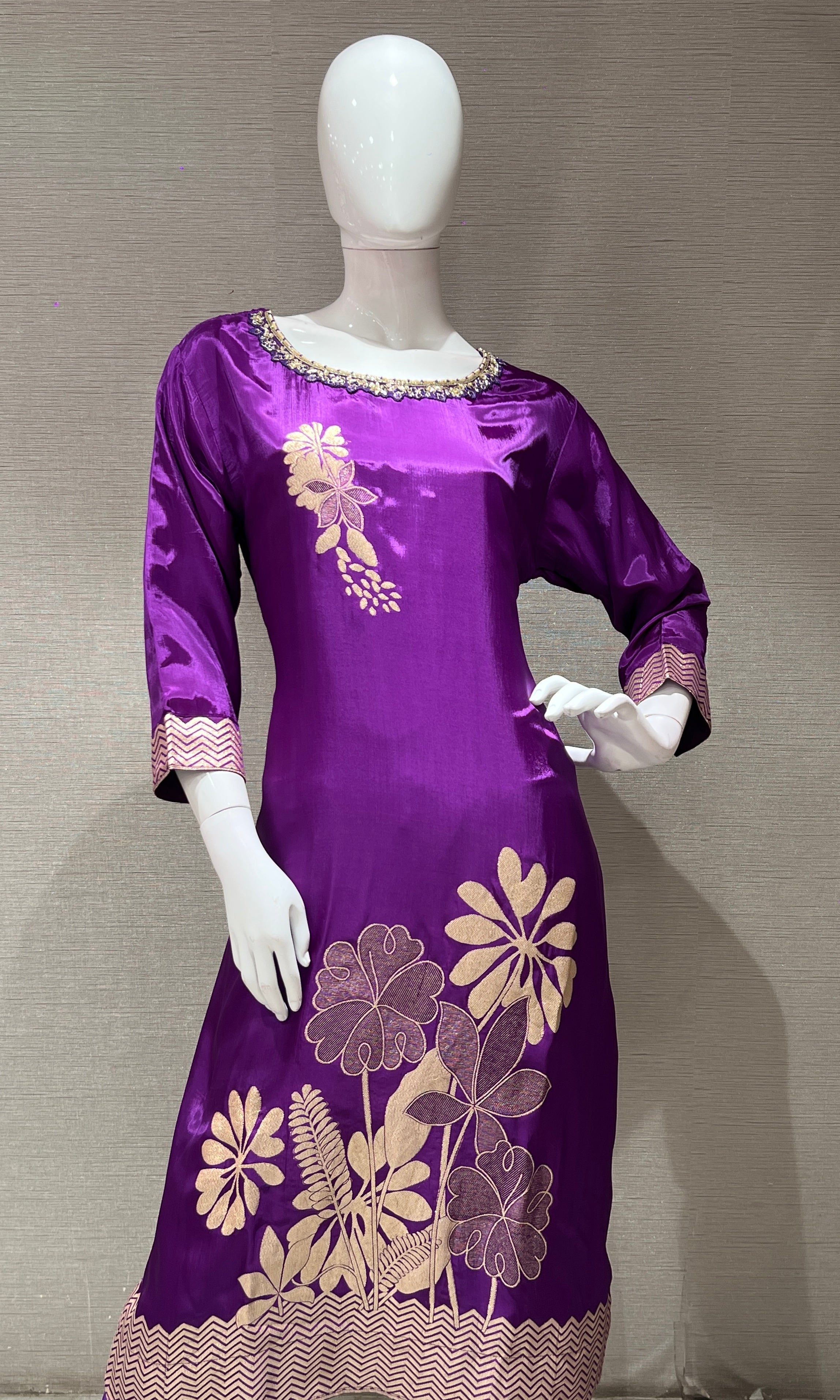 PURPLE Golden Embroidered KURTA SET