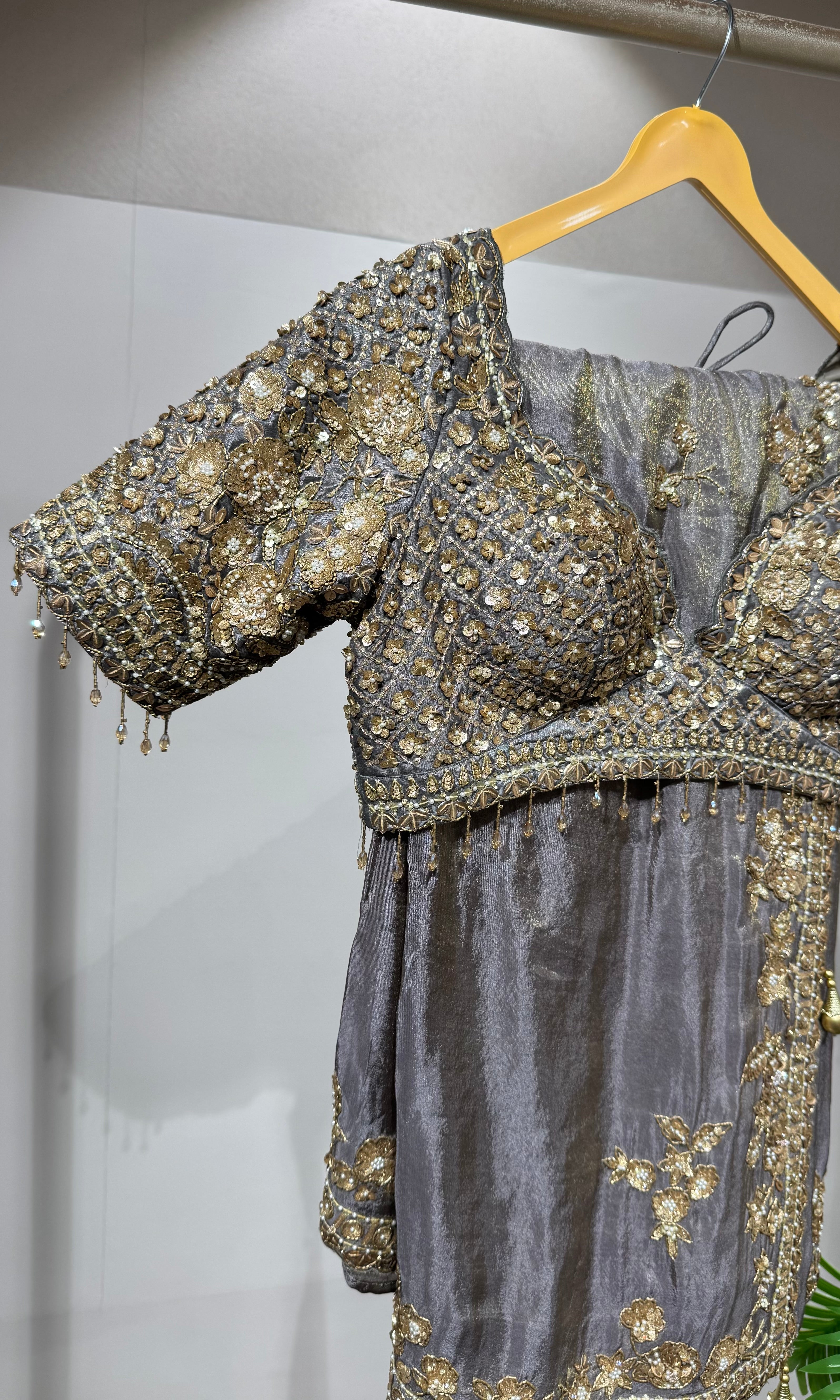 Grey Cutdana Embroidered Designer SAREE
