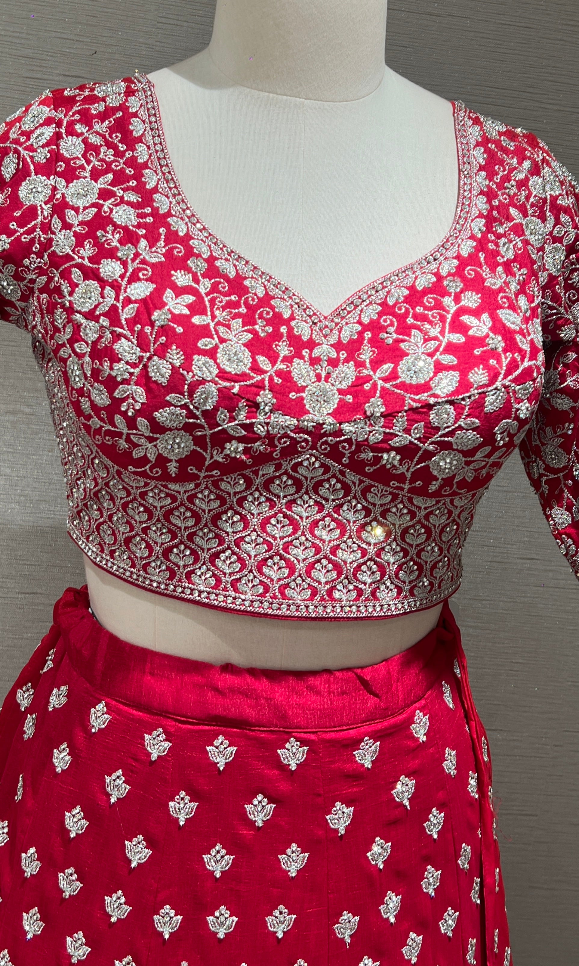 Rani pink intricate zari and sequence LEHENGA
