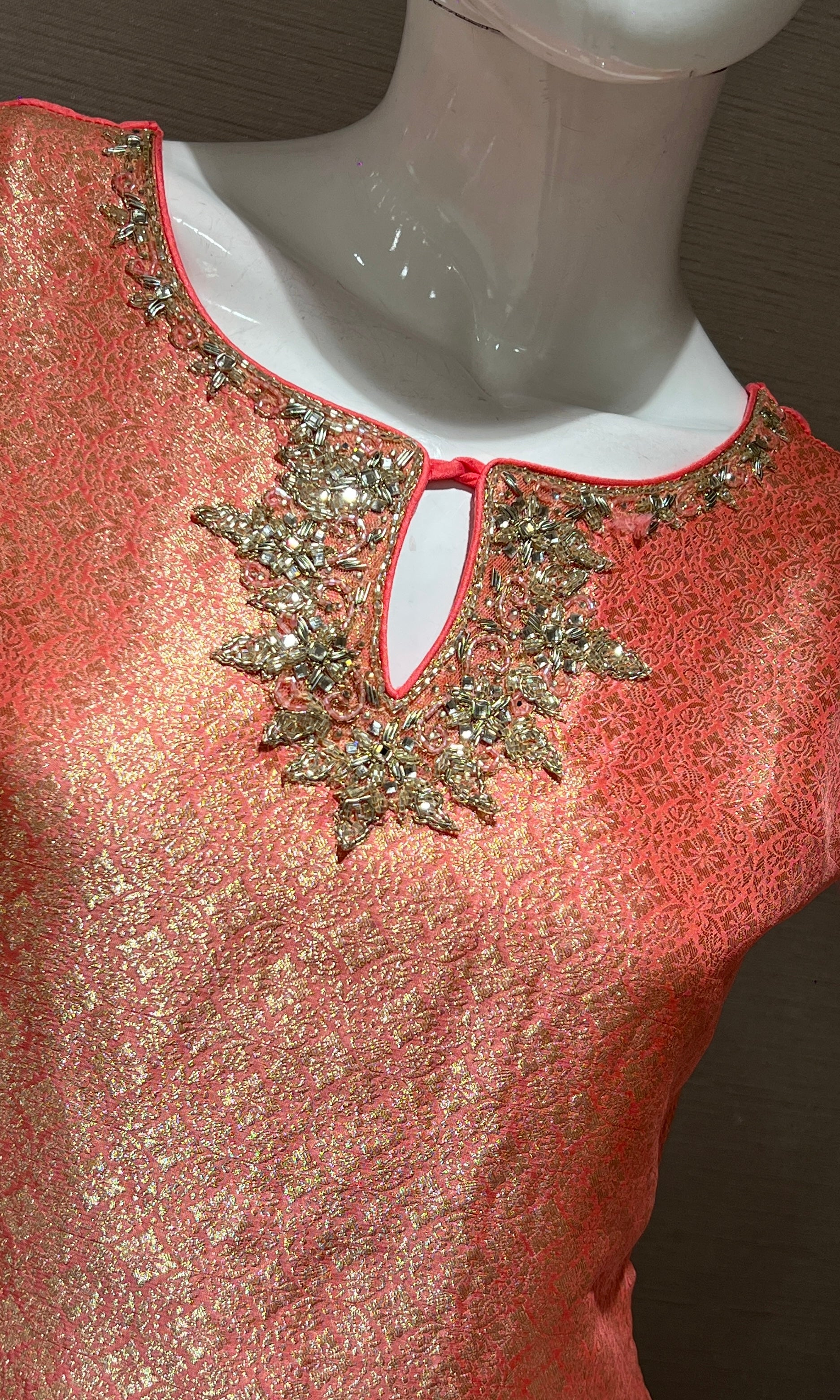 Peach Gold Embellished Kurta Set