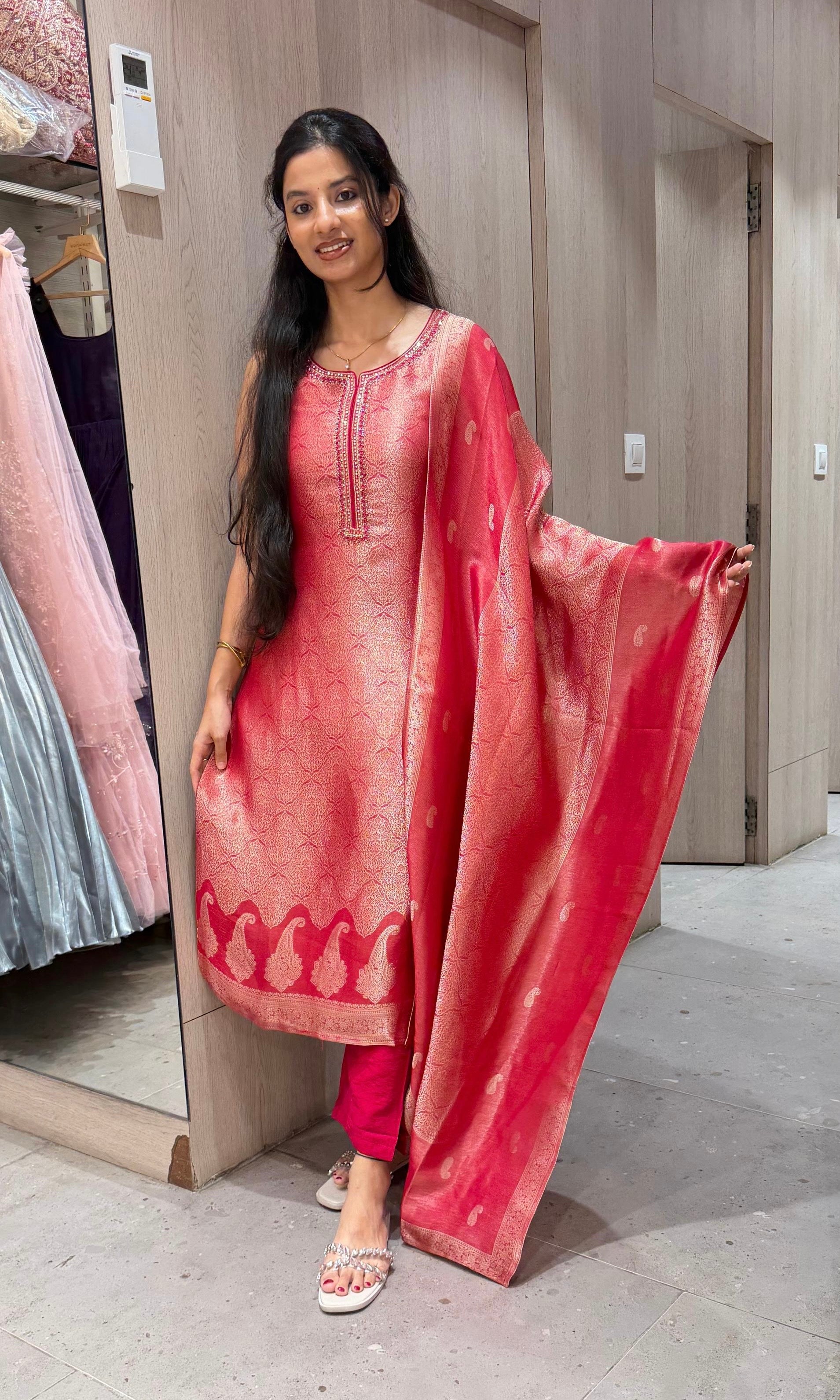 Rani pink ethnic kurta set with dupatta