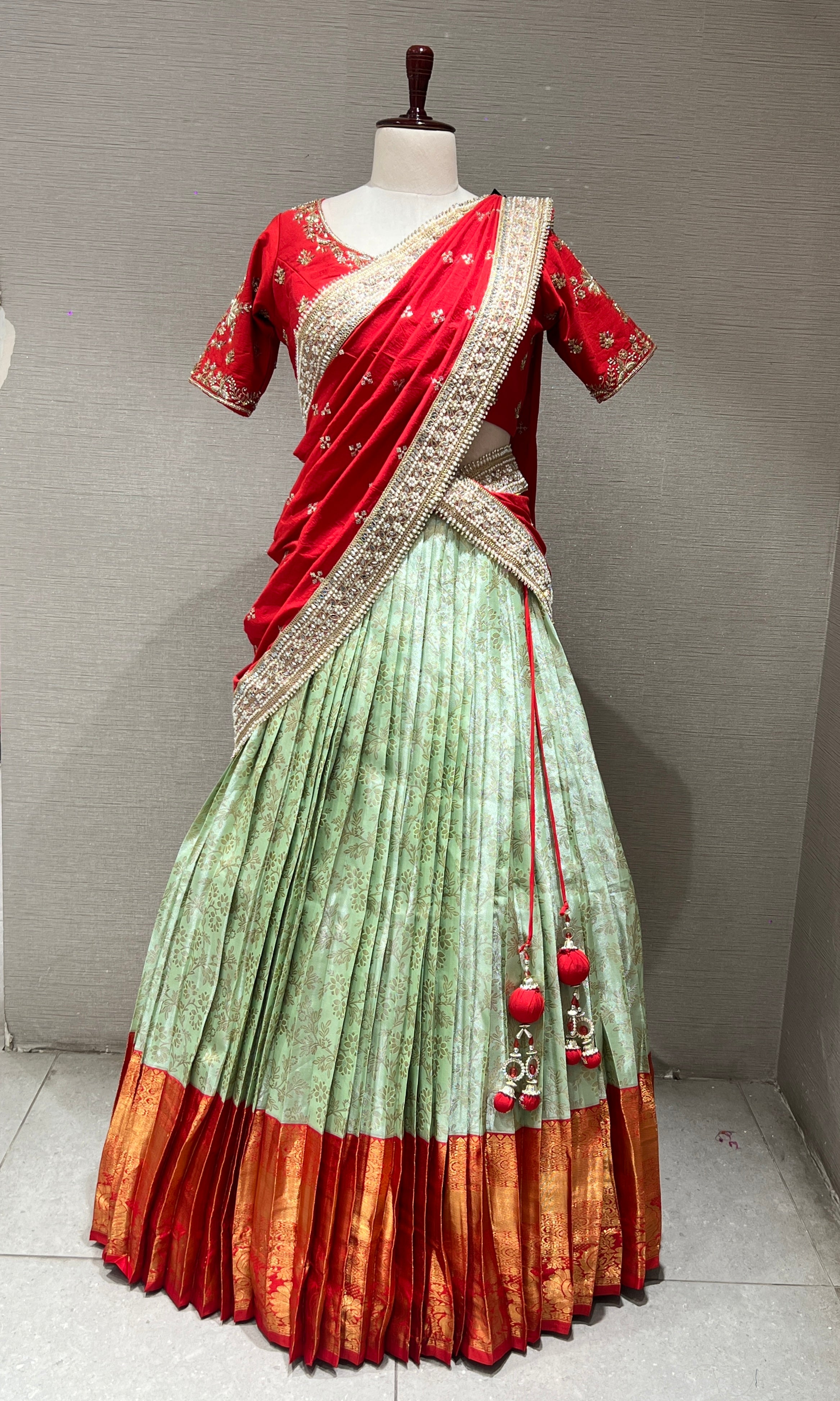 Red pattu Lehenga