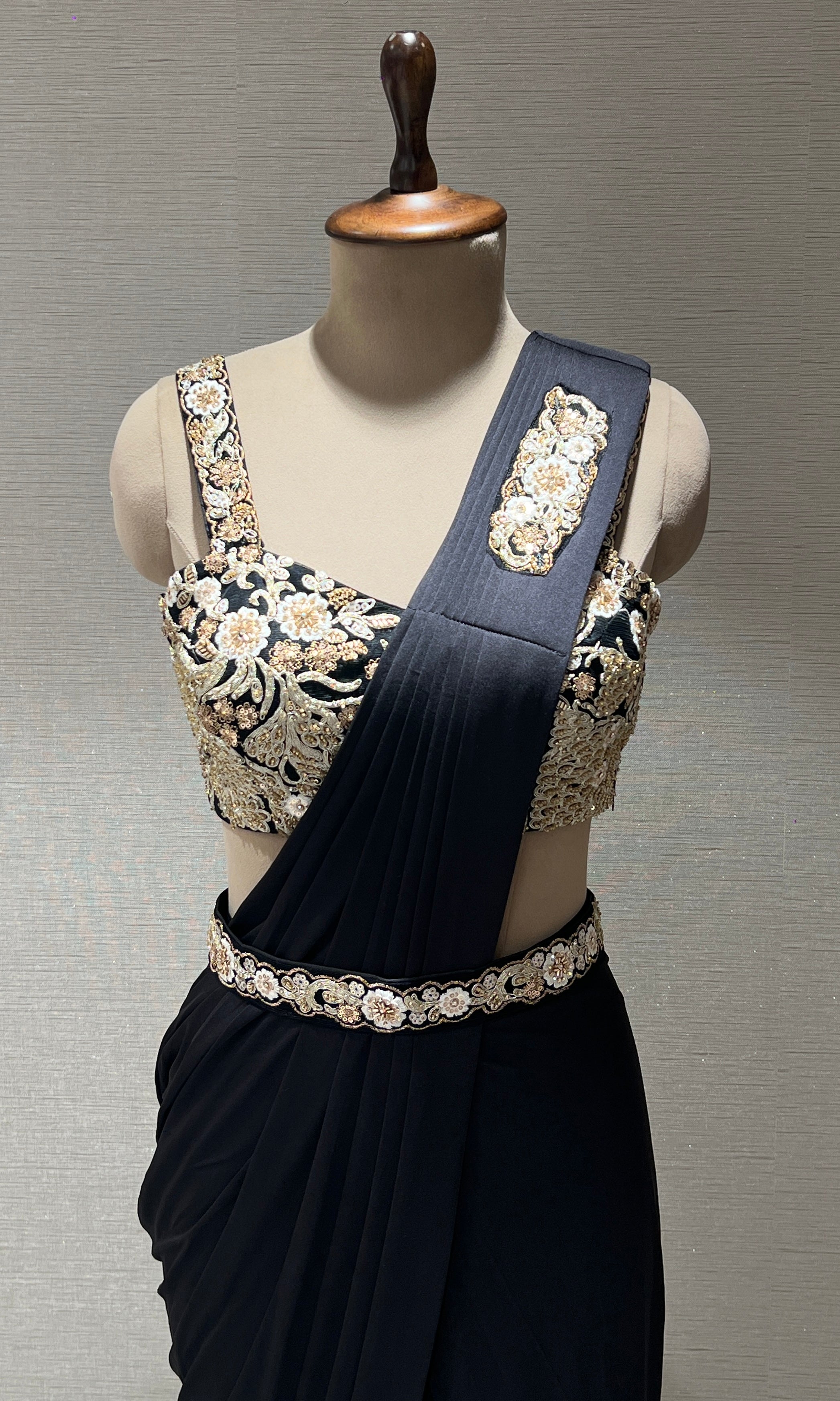 Black one minute drape saree