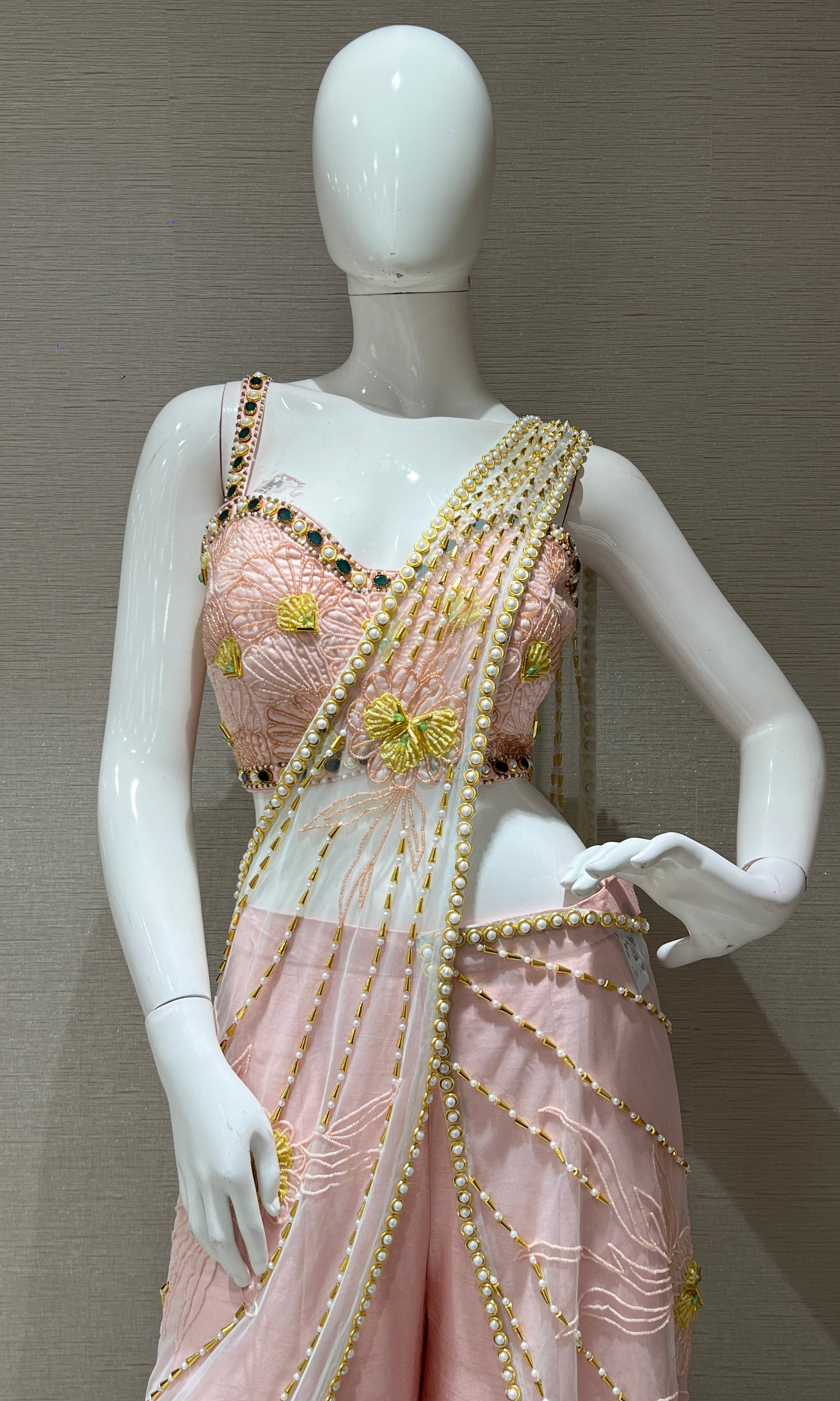 Baby pink palazzo with draped pallu