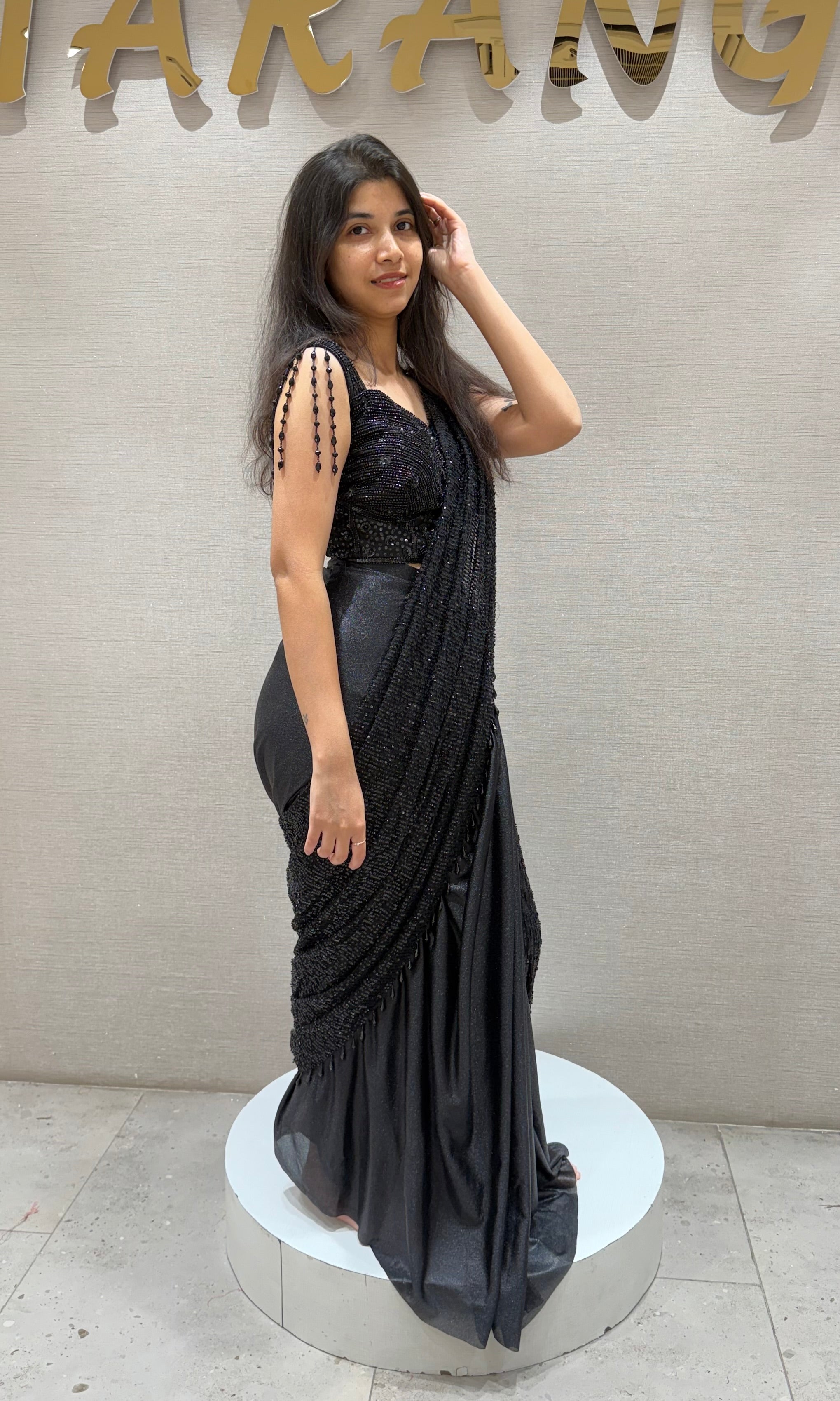 Black drape saree WITH CORSET BLOUSE