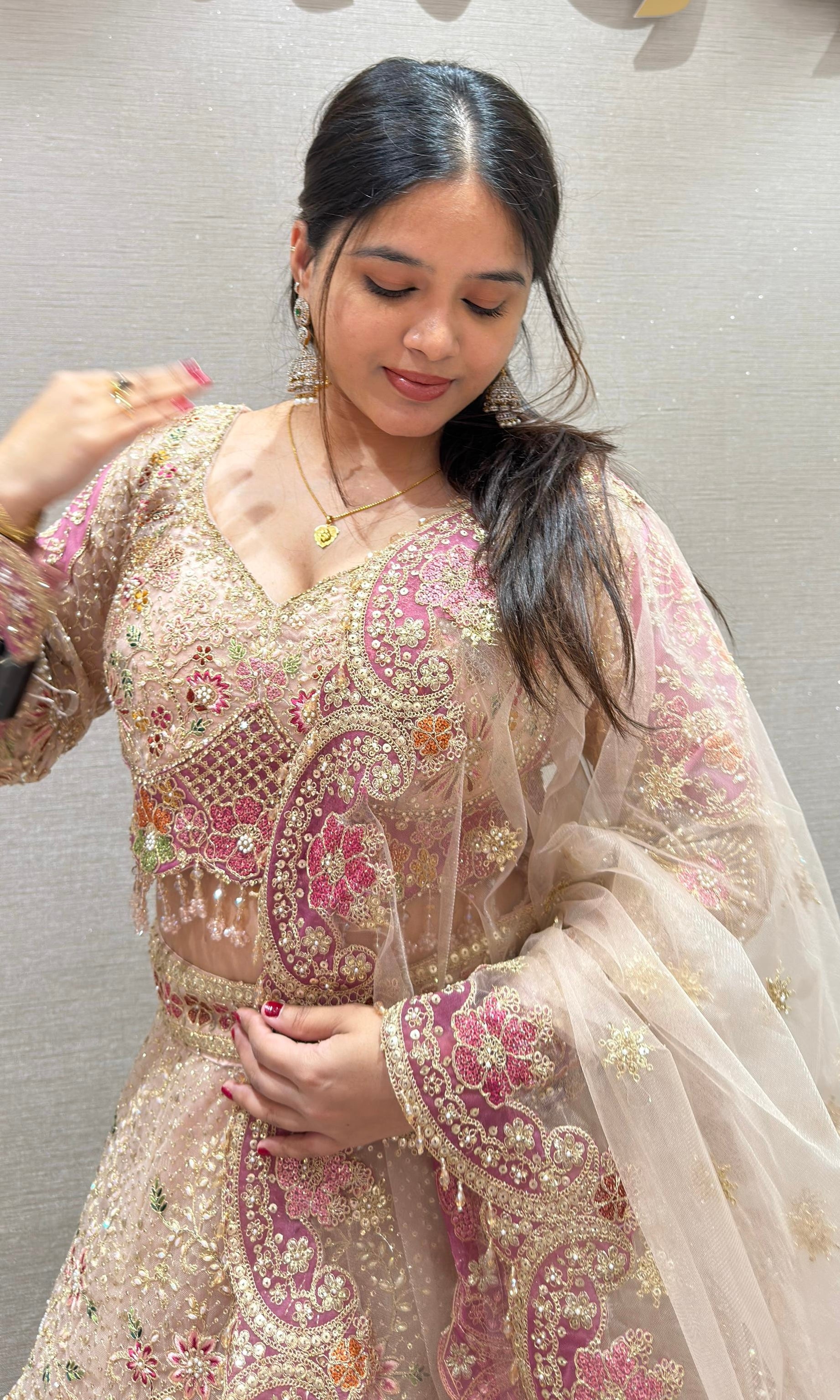 Peach FLORAL INTRICATE EMBROIDERED Lehenga